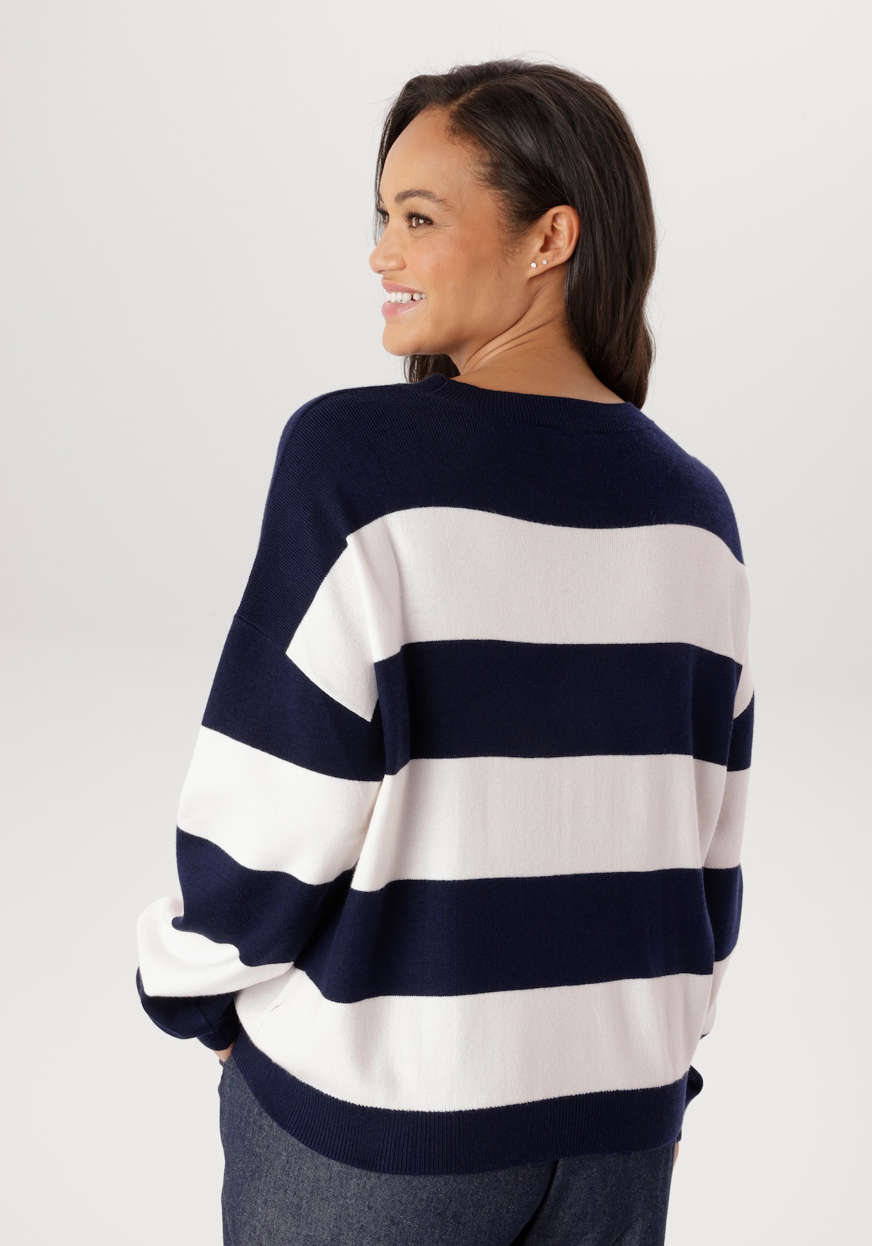 Aniston PLUS Strickpullover - marine-weiß