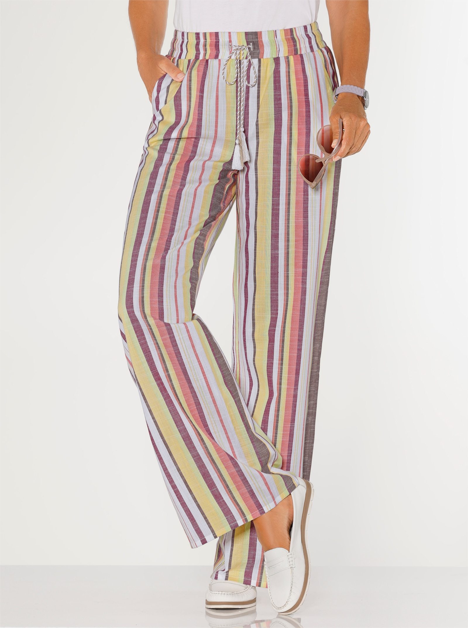 Schlupfhose mit breitem Dehnbund - pistazie-ecru-gestreift