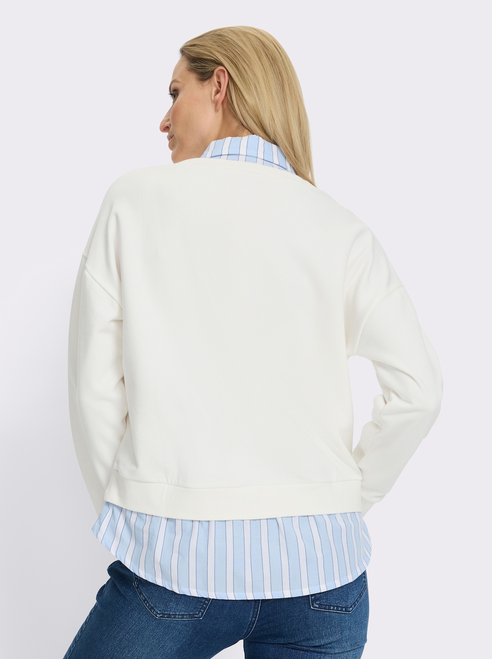 heine 2-in-1-Langarmshirt mit Hemdkragen - ecru-eisblau