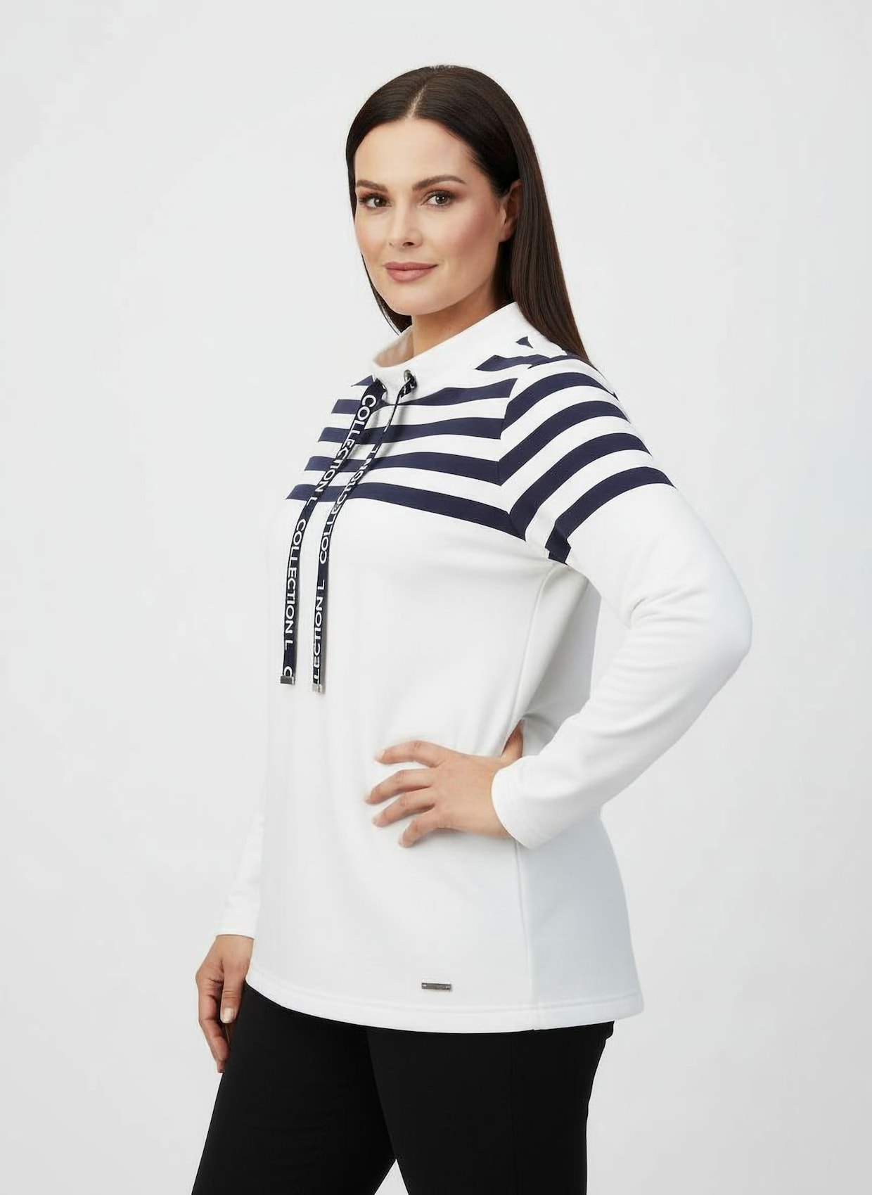 Sweatshirt mit hohem Stehkragen - ecru-marine