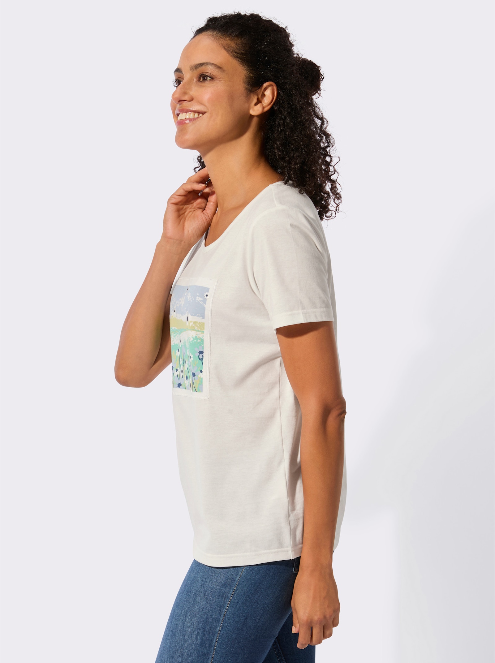 T-Shirt mit Druck und Stickerei - ecru