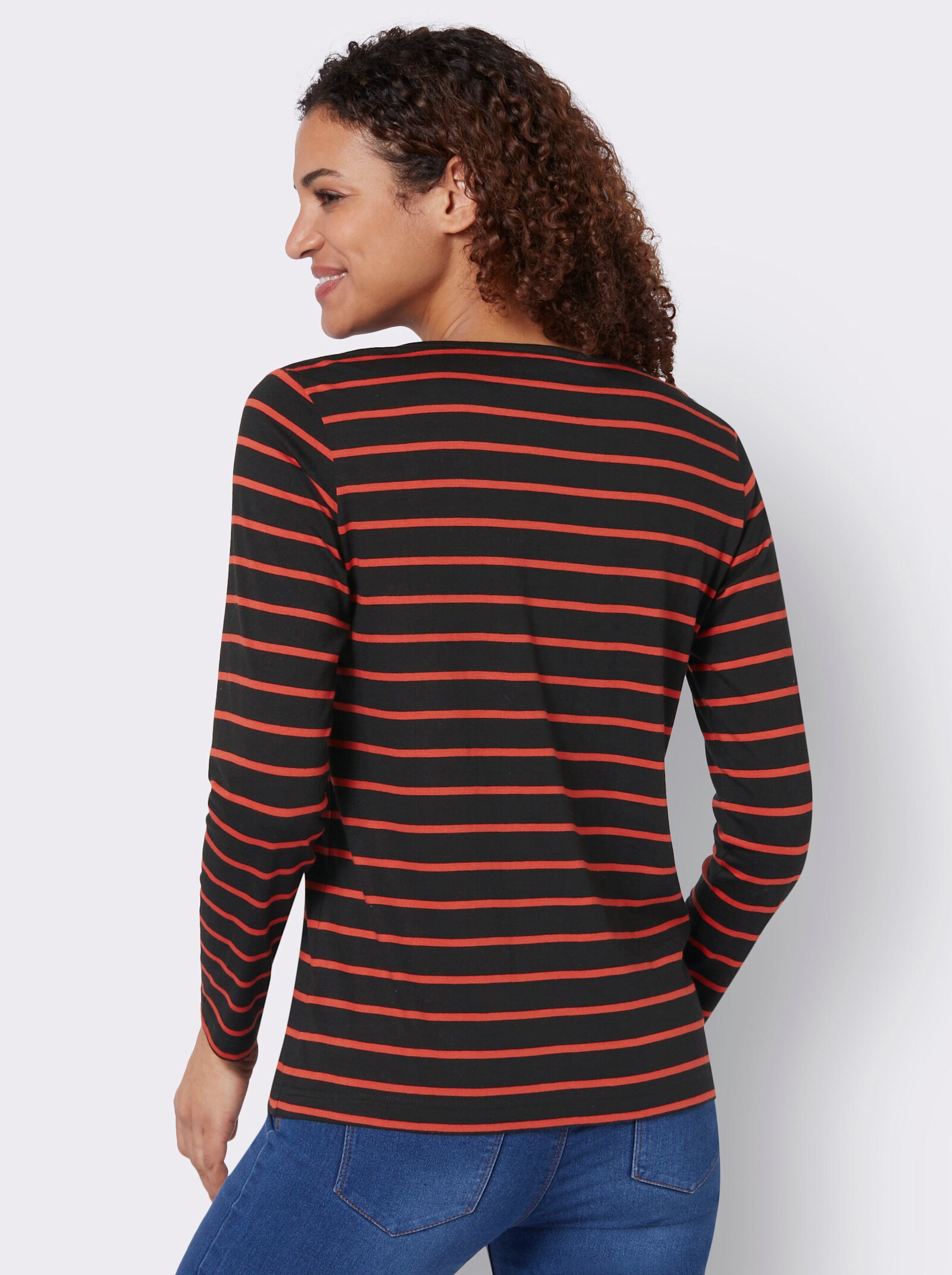 Ringelshirt aus Baumwolle und Modal - terra-schwarz-geringelt