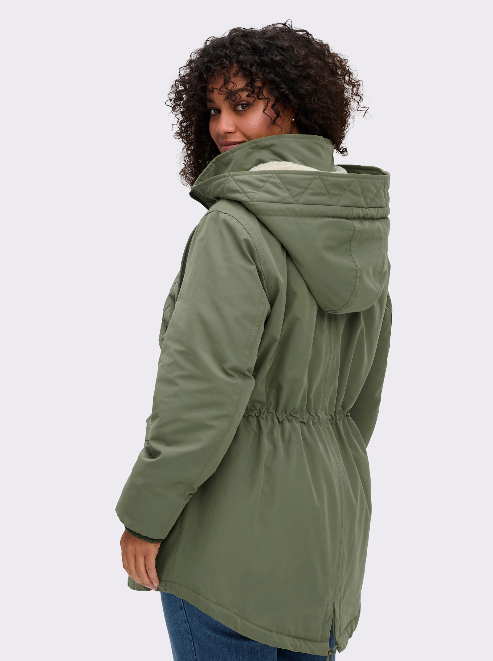 sheego Parka mit Teddyfleece-Kapuze - khaki