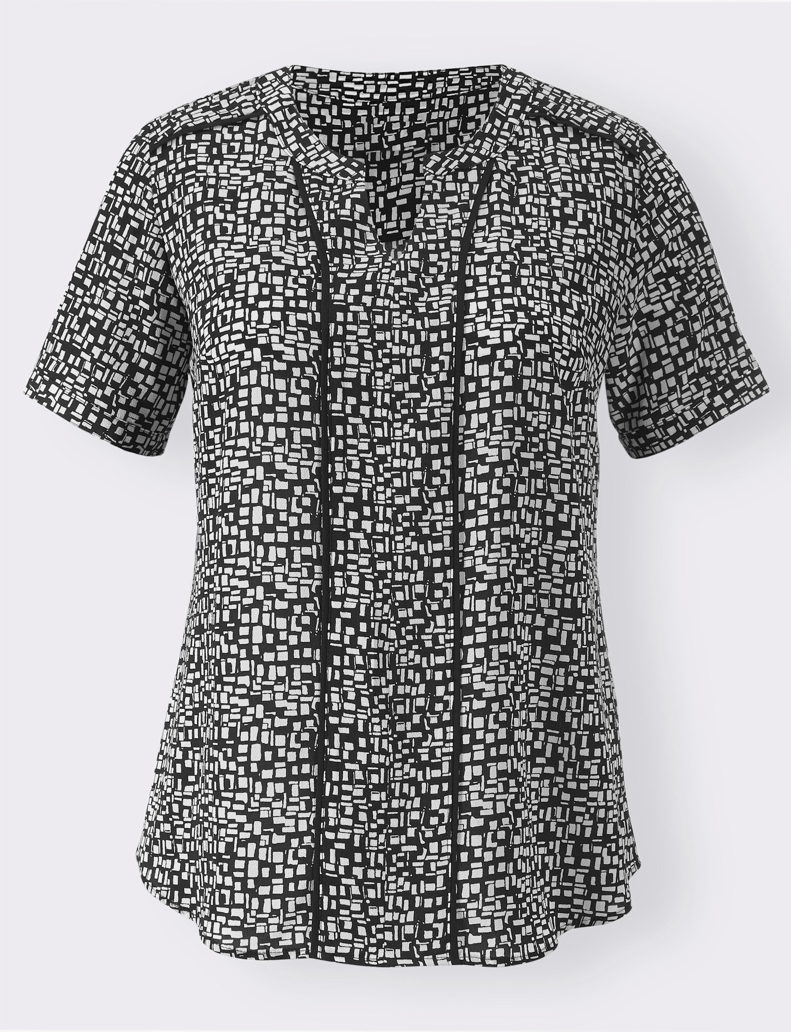 Kurzarmbluse mit Minimal-Druck - schwarz-weiß