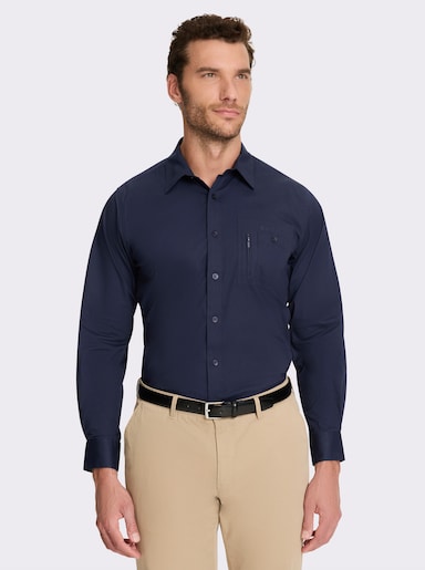 Marco Donati Langarmhemd in Popeline-Stretch - marine