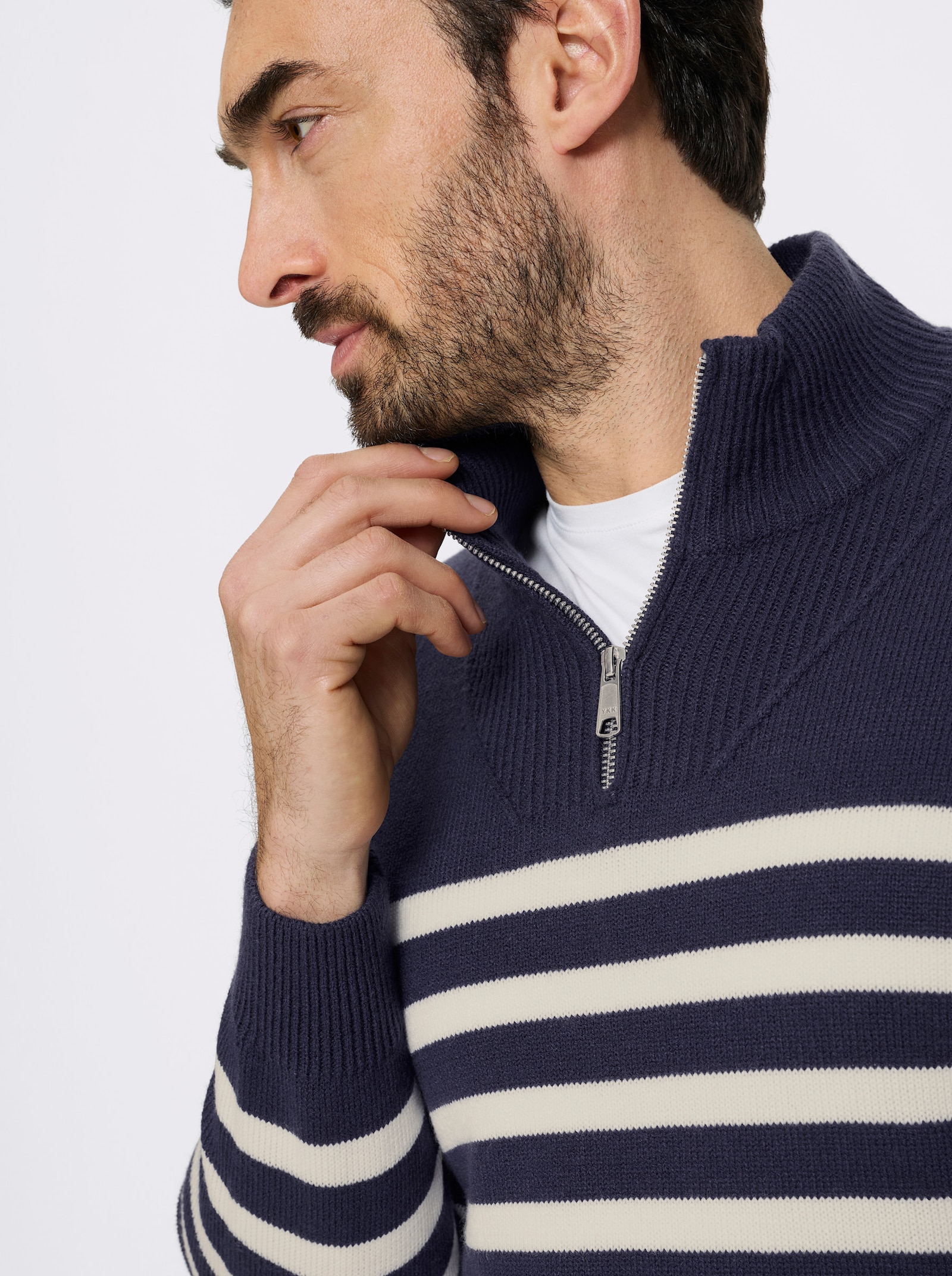 Marco Donati Langarm-Pullover - marine-ecru-gestreift