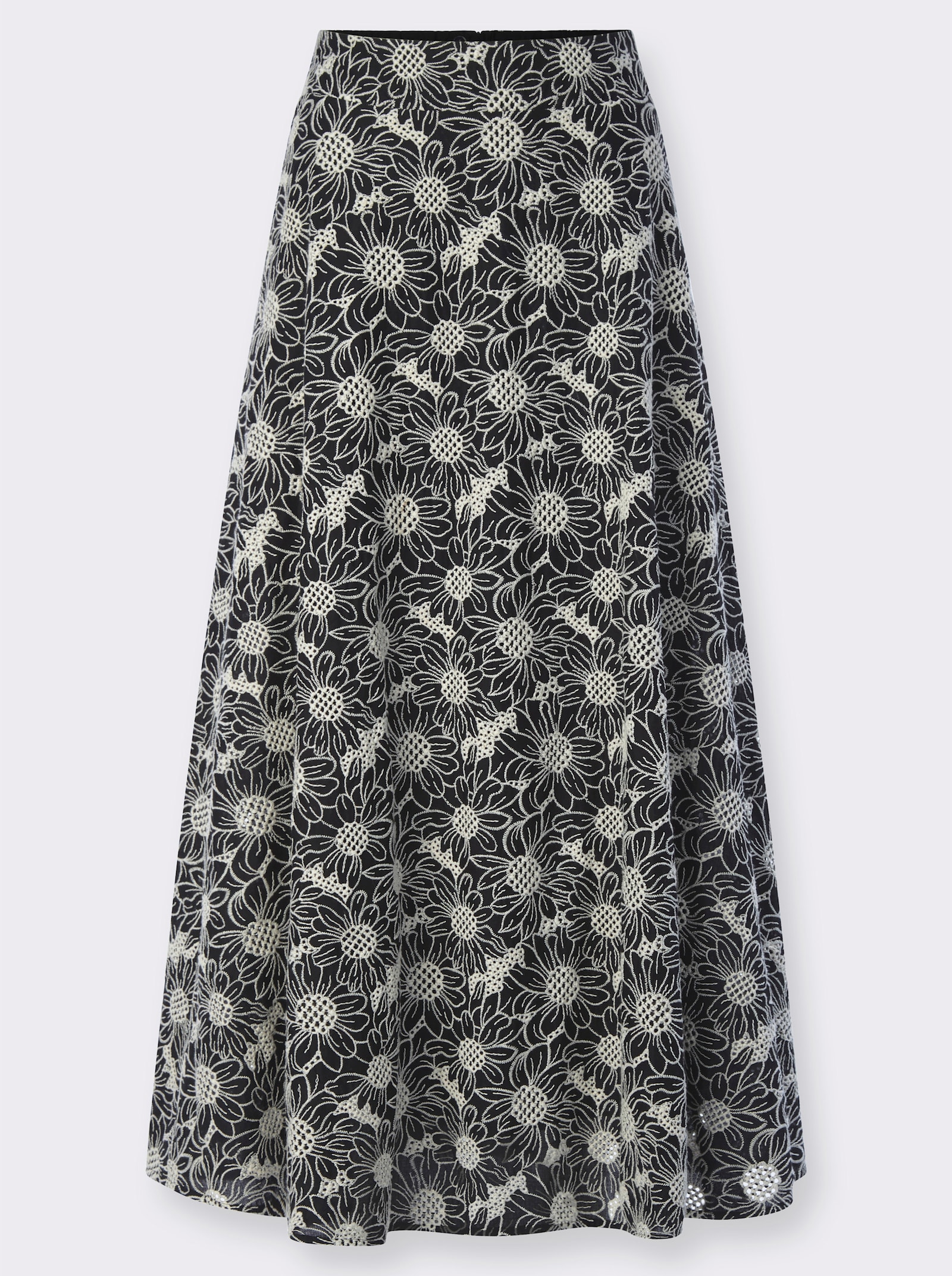 heine Jupe tissée avec dentelle florale - noir-écru à motifs