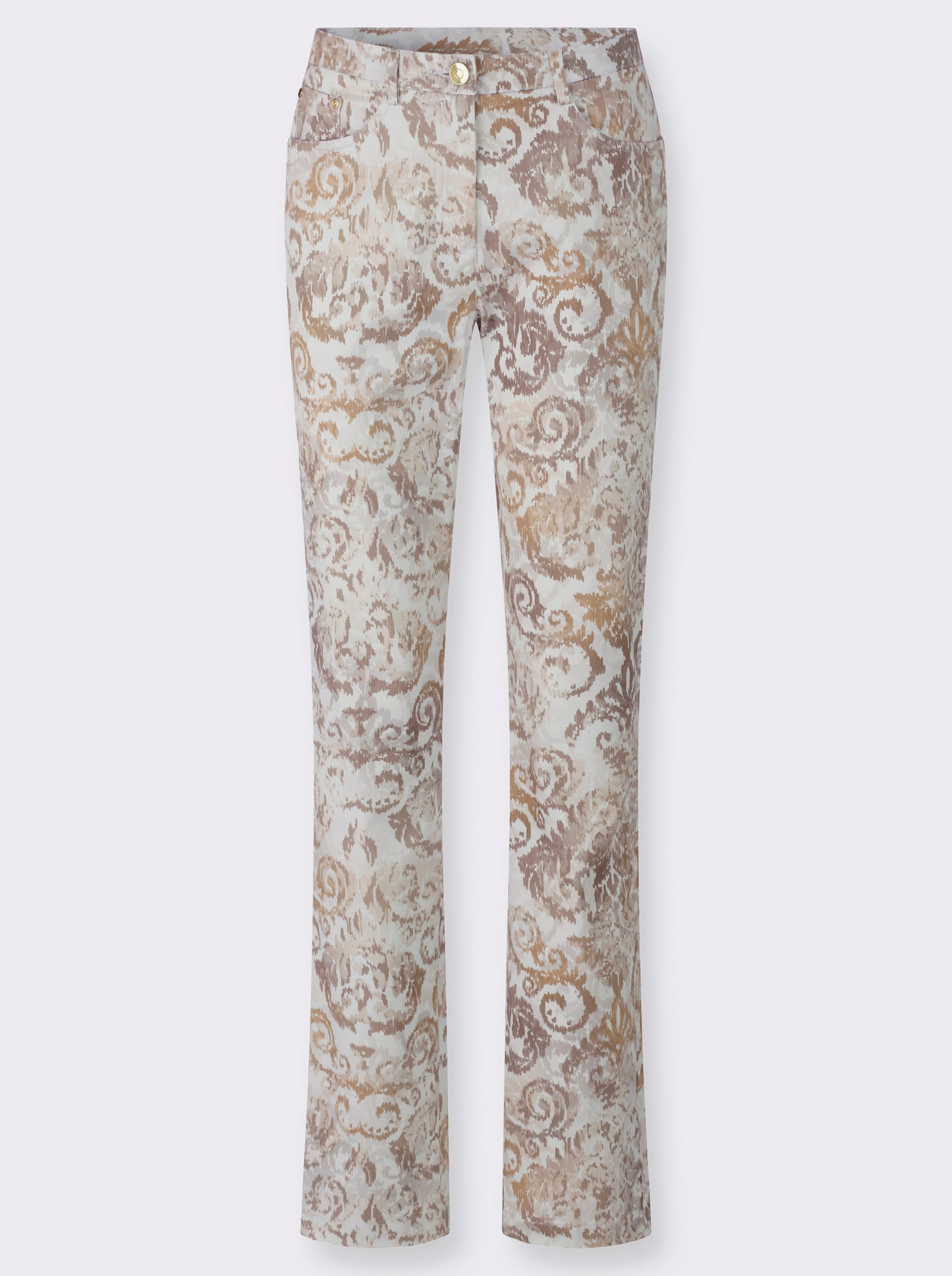 Druckhose in glänzender Satin-Qualität - ecru-sesam-bedruckt