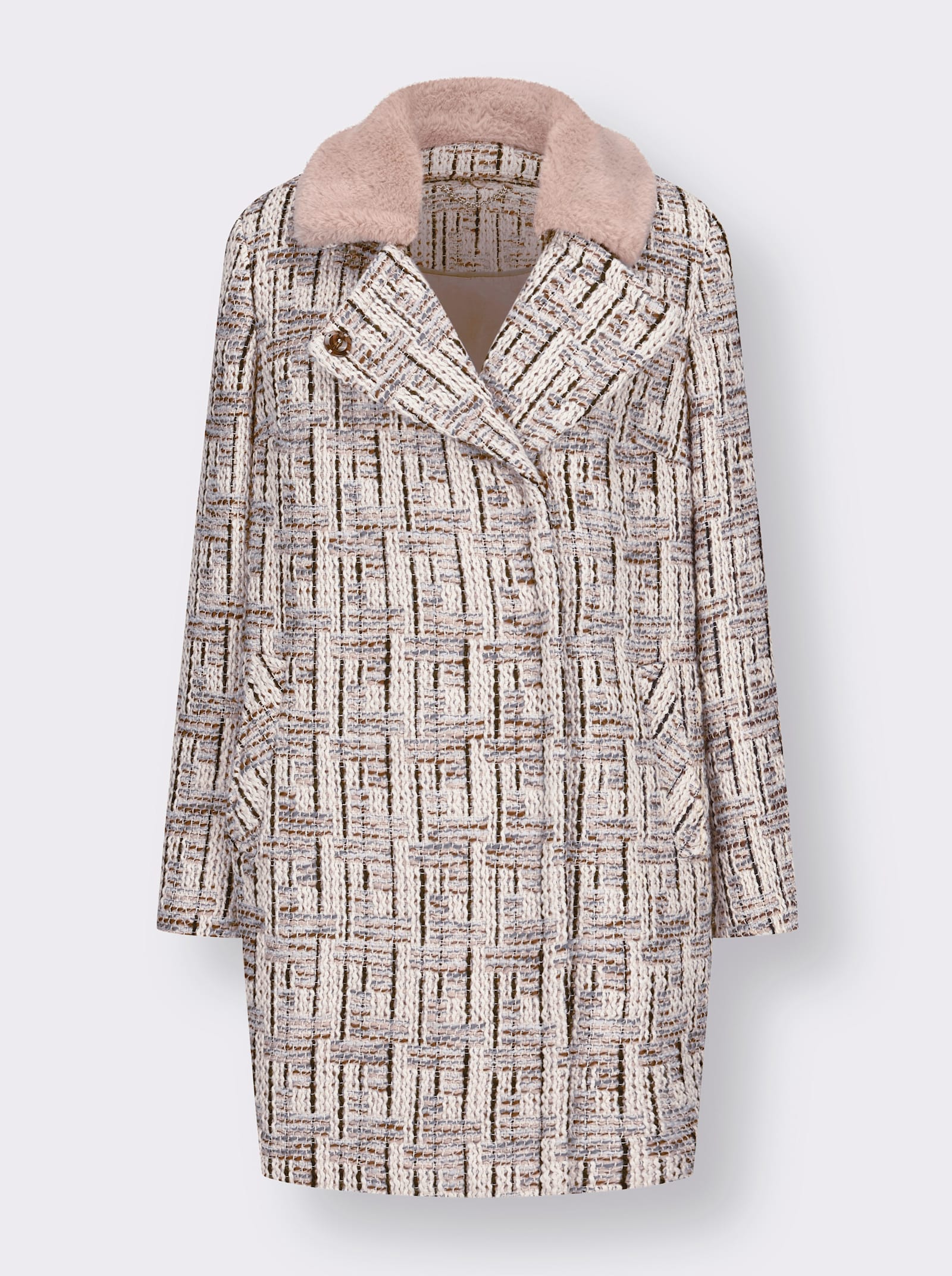 Boucléjacke mit Woll-Anteil - sesam-grau-gemustert