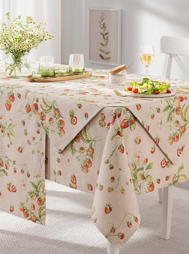 Tischdecke - ecru-erdbeere-bedruckt