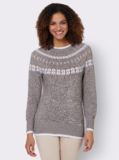 Pull norvégien - taupe foncé-beige chiné