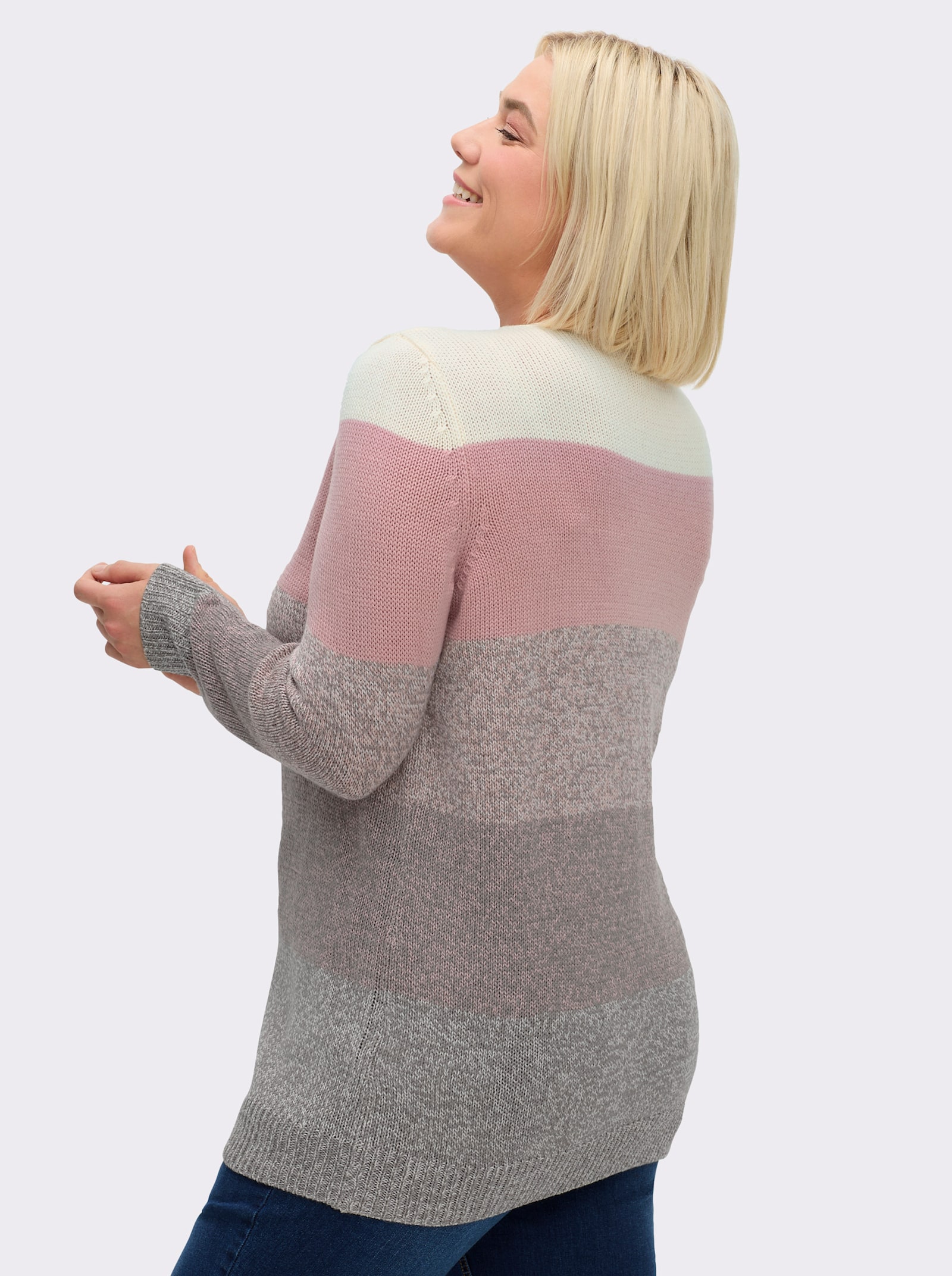 Longpullover mit Blockstreifen-Muster - hortensie-ecru-meliert
