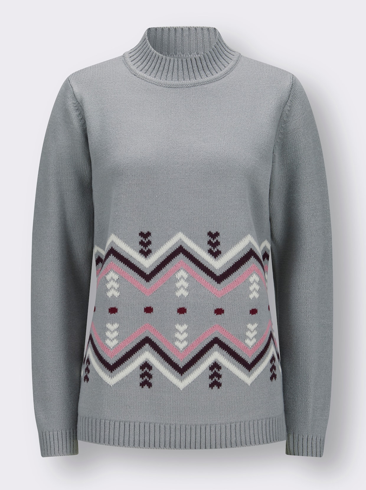 Norwegerpullover - steingrau-ecru-gemustert