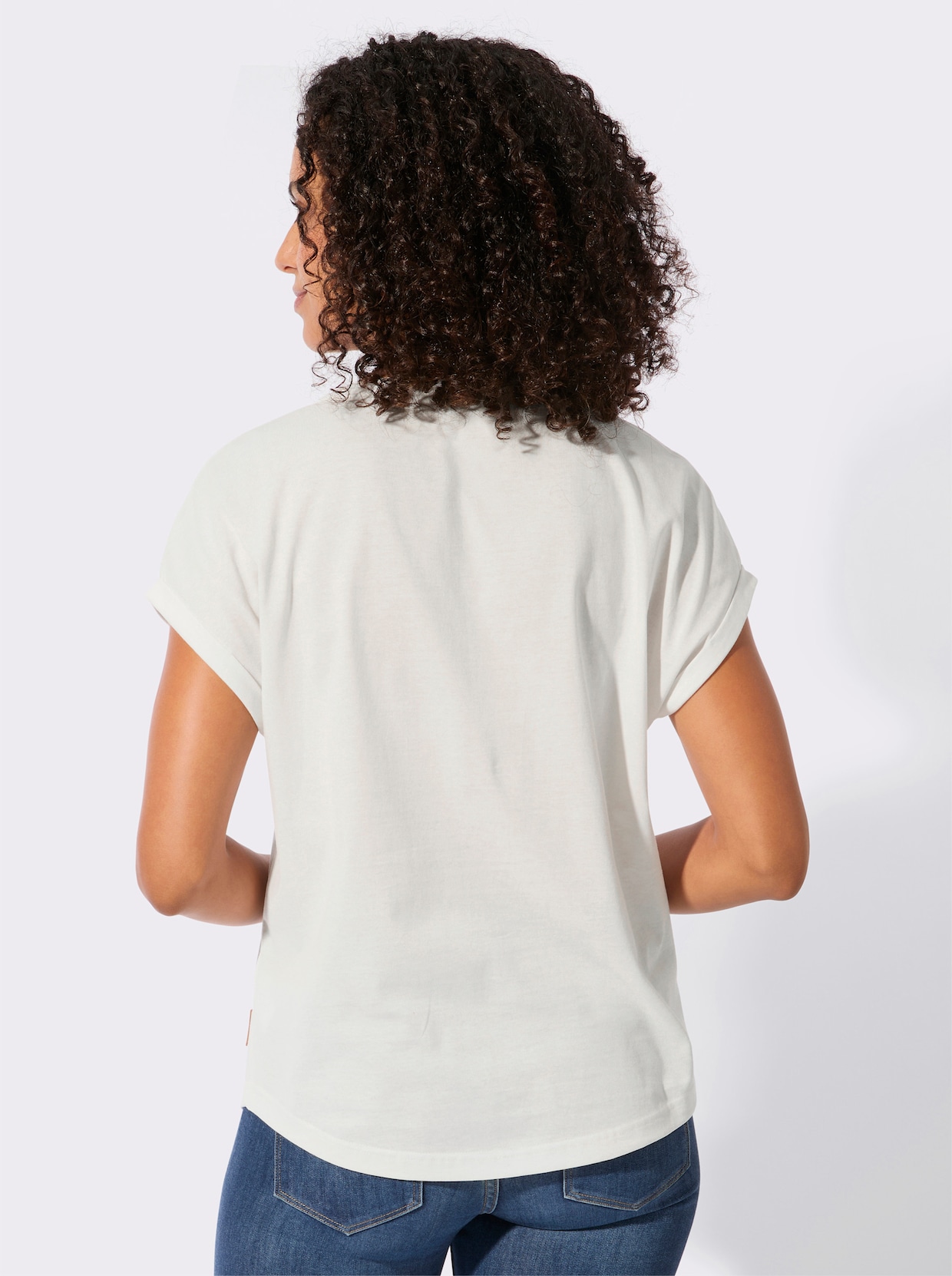 Rundhalsshirt mit Knopfleiste - ecru