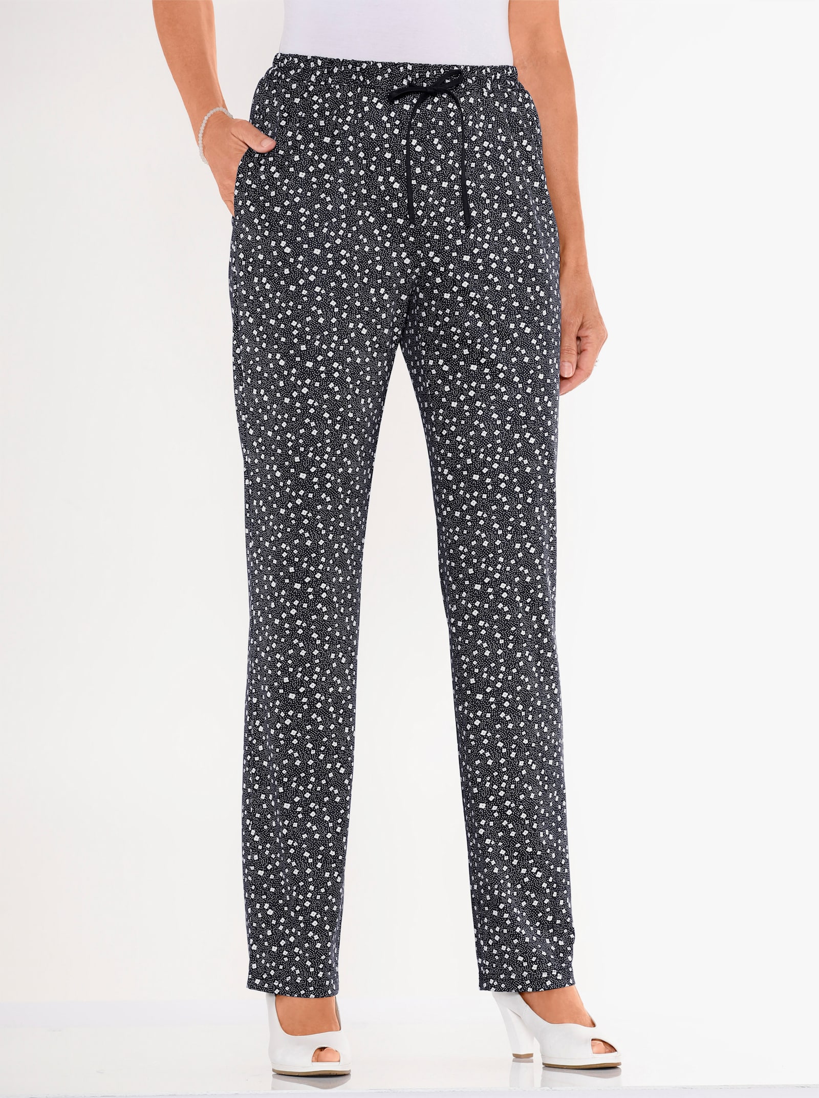 Jerseyhose mit Bindeband - schwarz-millefleurs