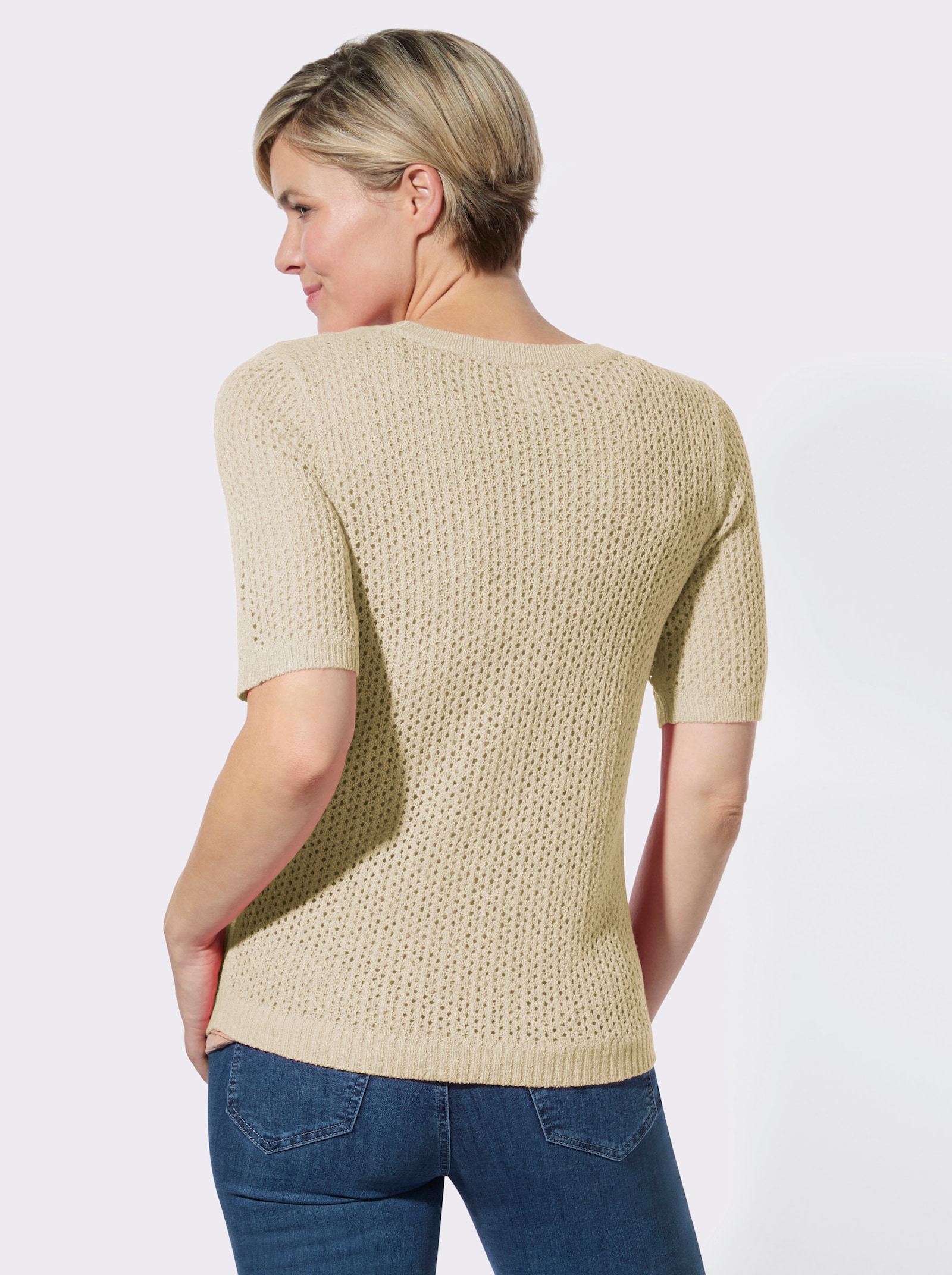Ajourpullover mit kurzen Ärmeln - sand