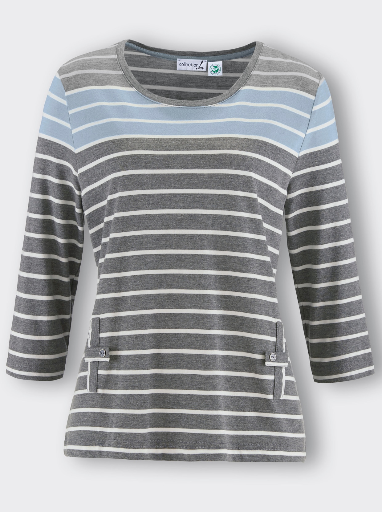 Shirt met 3/4-mouw - grijs/blauw gestreept