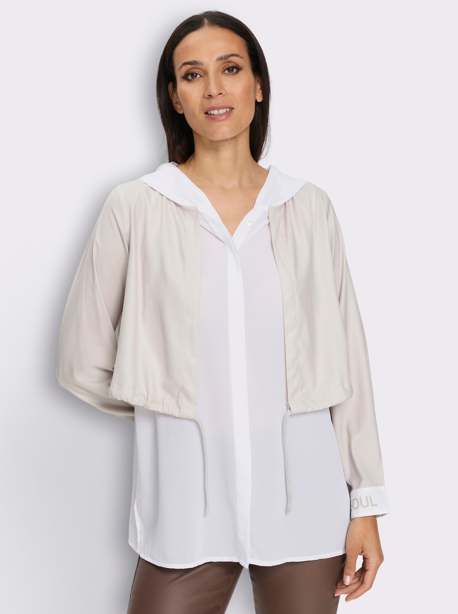 heine Langarmbluse im 2-in-1-Look - ecru-hellgrau