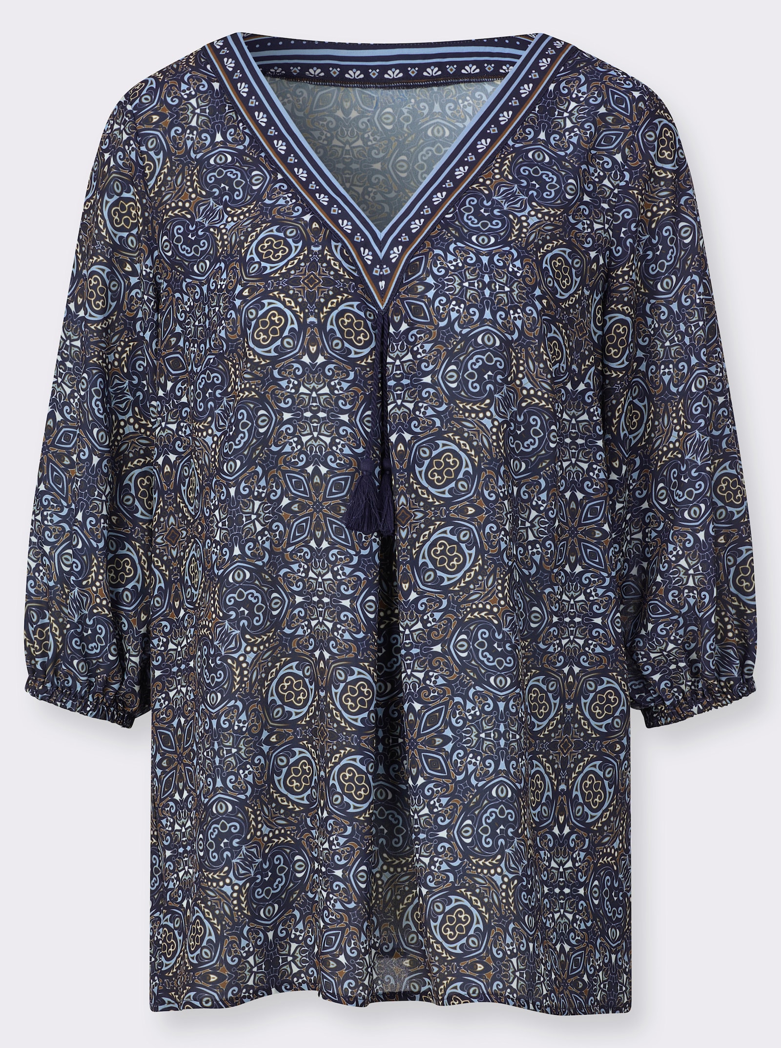 Druckbluse mit Weite gebender Falte - marine-bedruckt