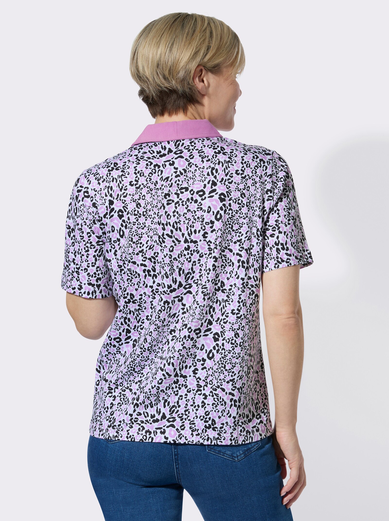 Poloshirt im Animal-Dessin - weiß-schwarz-bedruckt