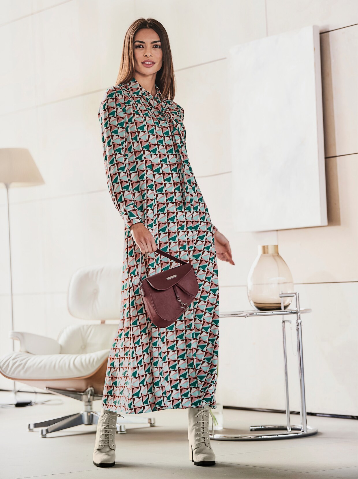 heine Jurk met print - donkergroen/flamingo bedrukt