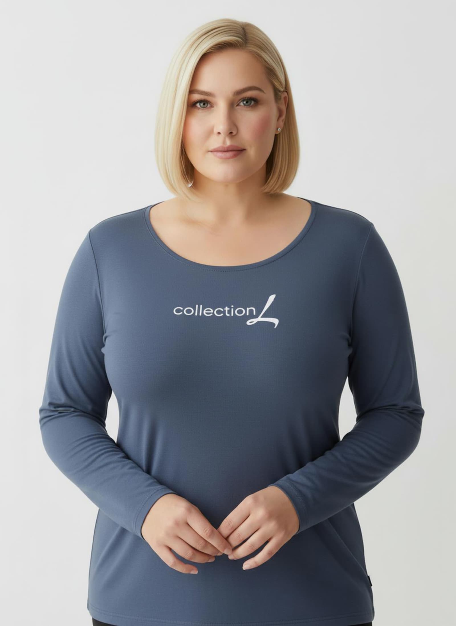 Langarmshirt mit Schriftzug - rauchblau