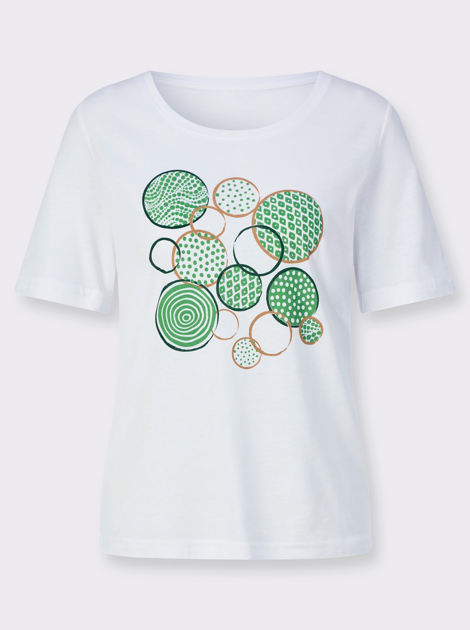 Kurzarmshirt mit platziertem Front-Druck - weiß-apfel-bedruckt