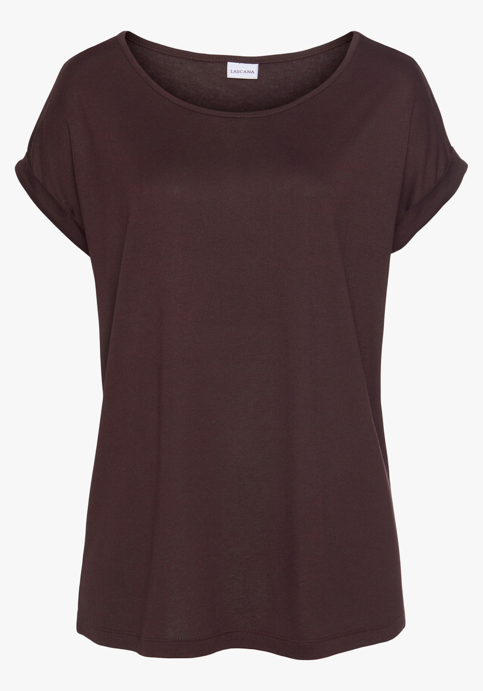 LASCANA Kurzarmshirt - aubergine/burgunder