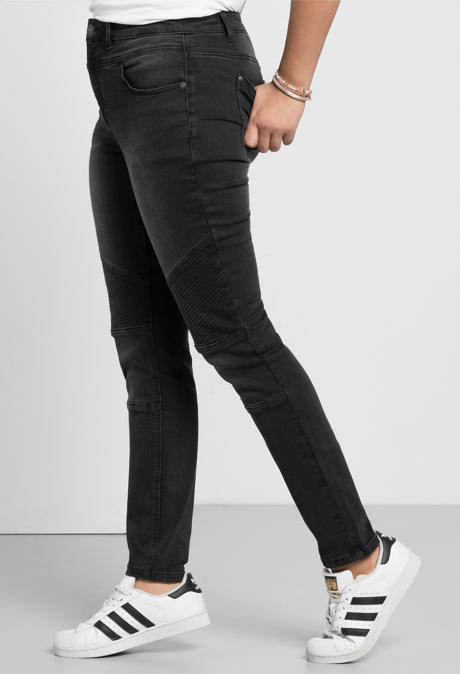 sheego Skinny jeans in bikerlook - black denim