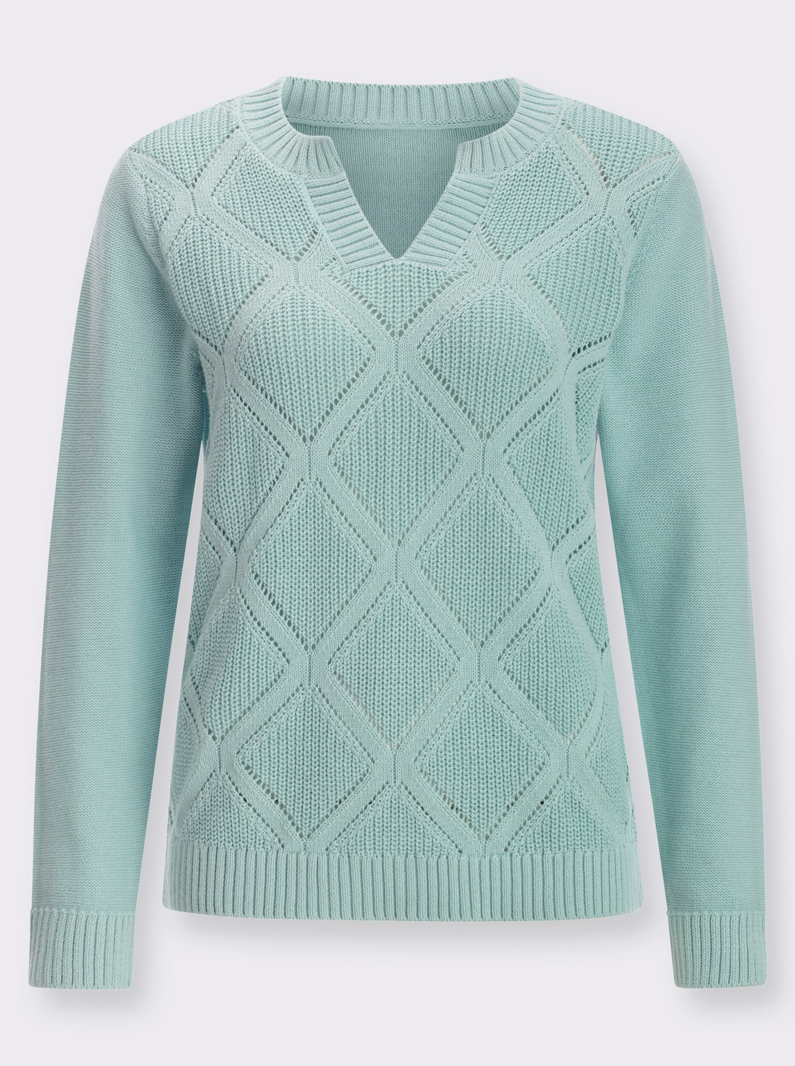 Ajourpullover im Rauten-Muster - kalkmint