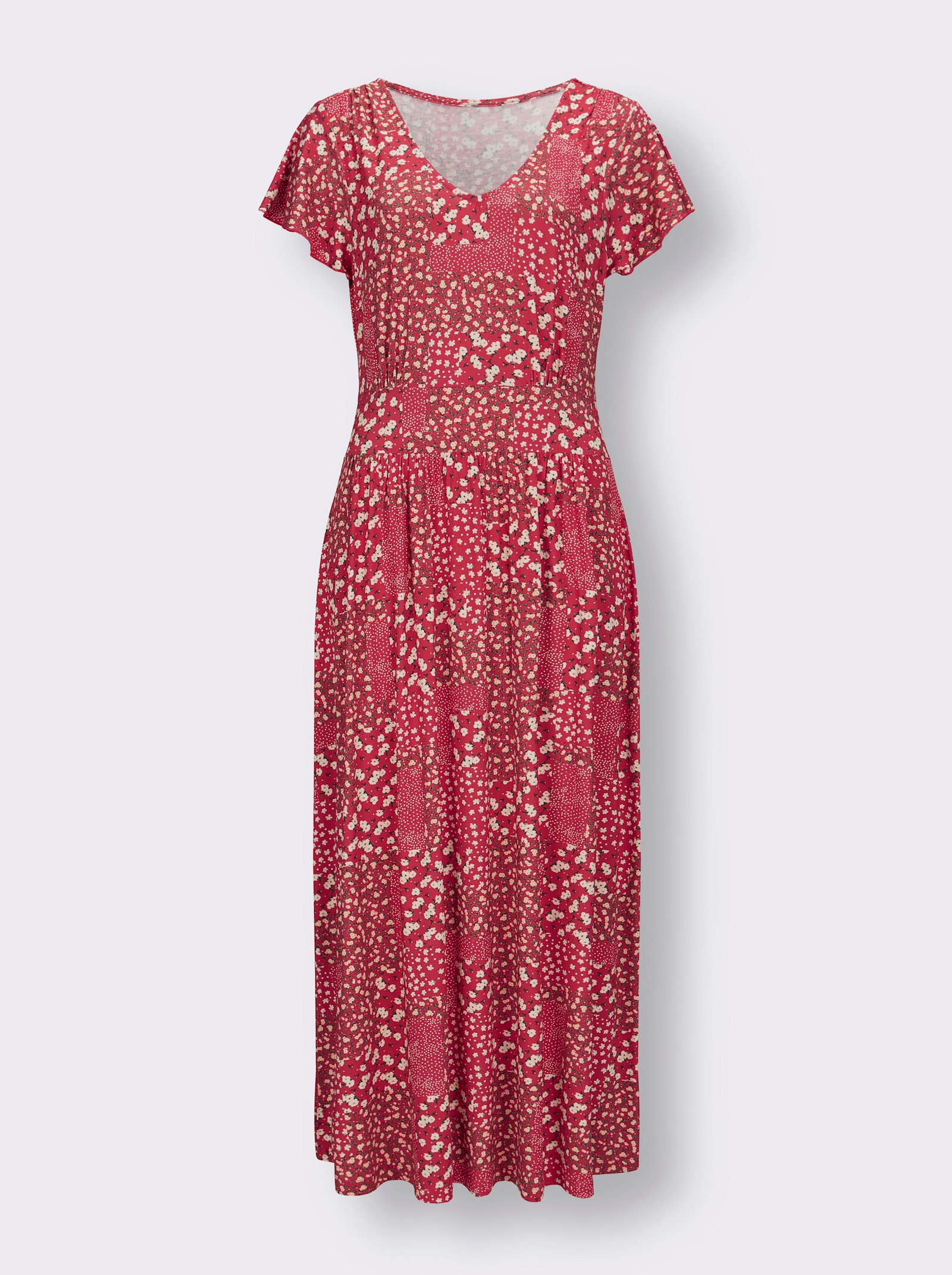 Jerseykleid mit Flügel-Ärmeln - erdbeere-champagner-bedruckt