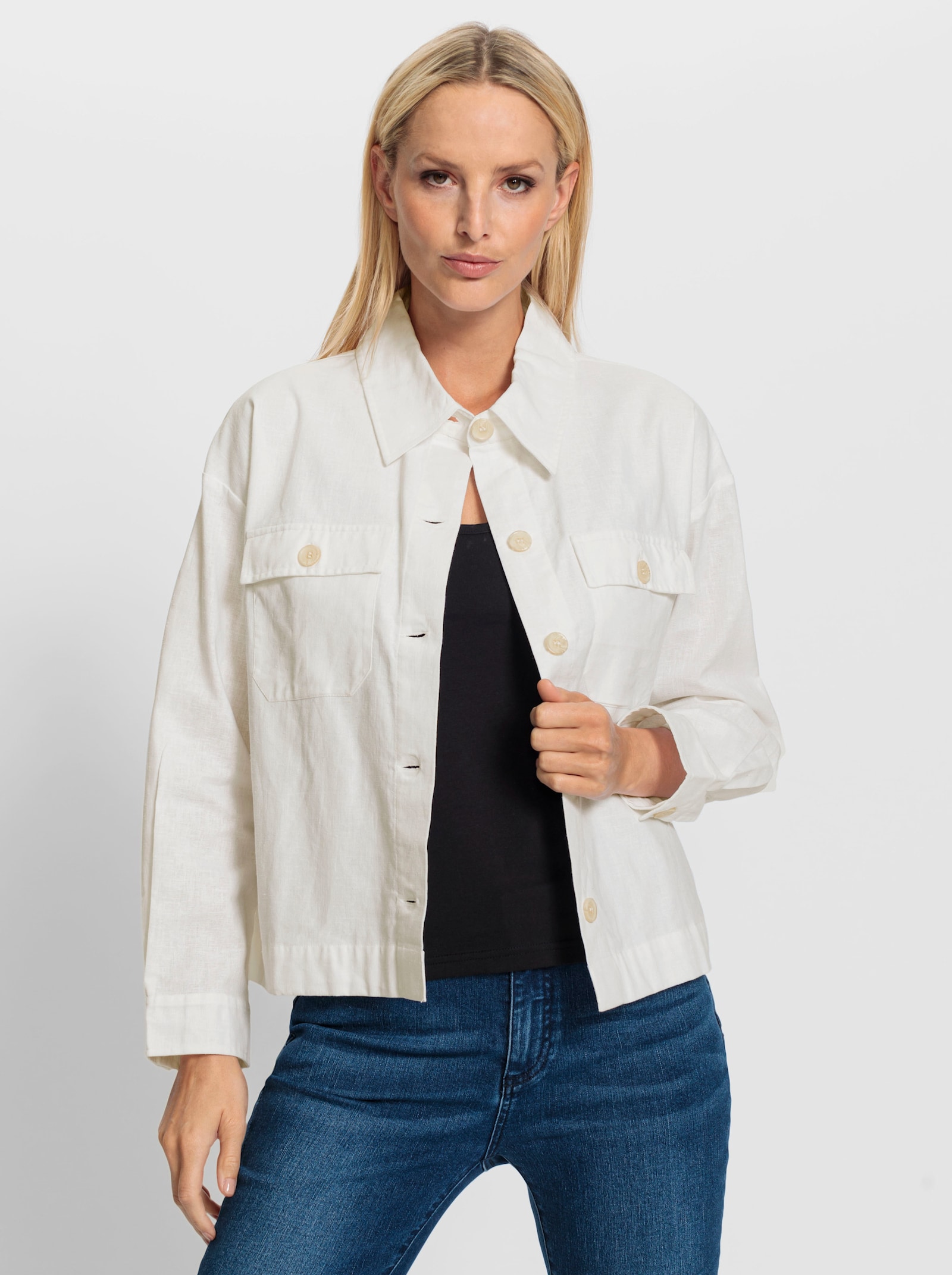 heine Blusenjacke mit Lochmuster - ecru