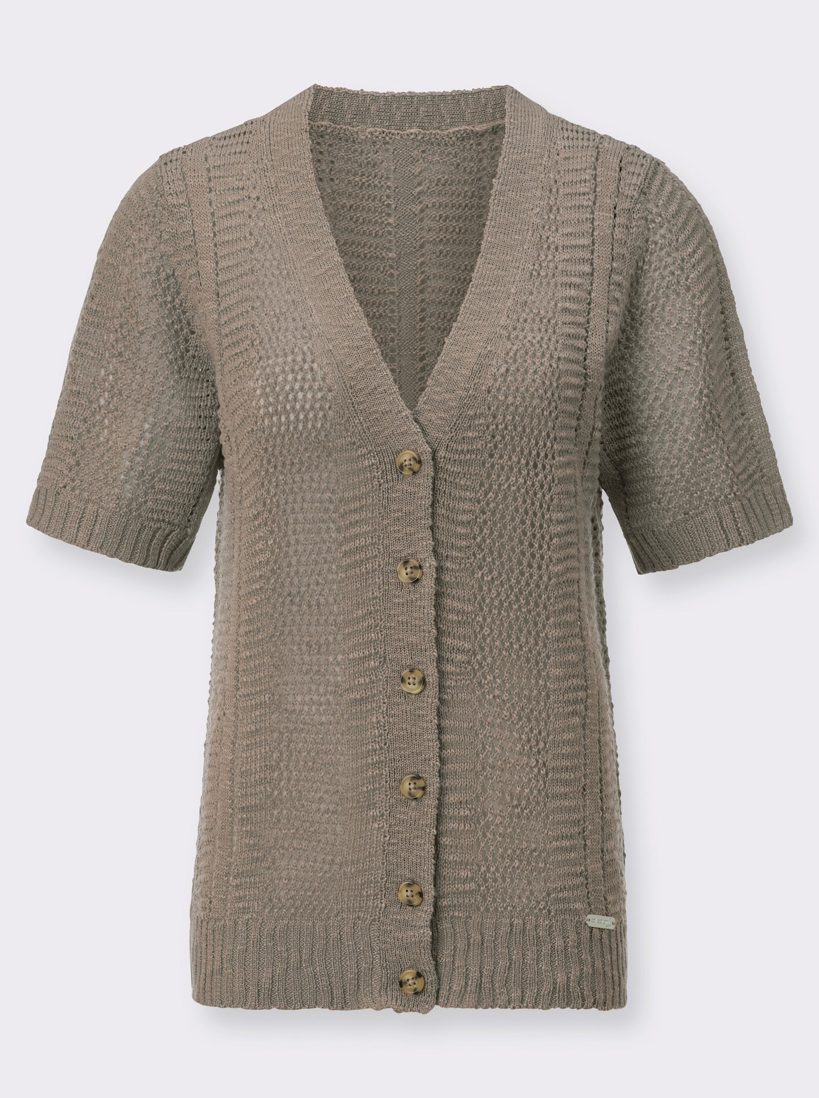 Ajourstrickjacke mit kurzen Ärmeln - taupe