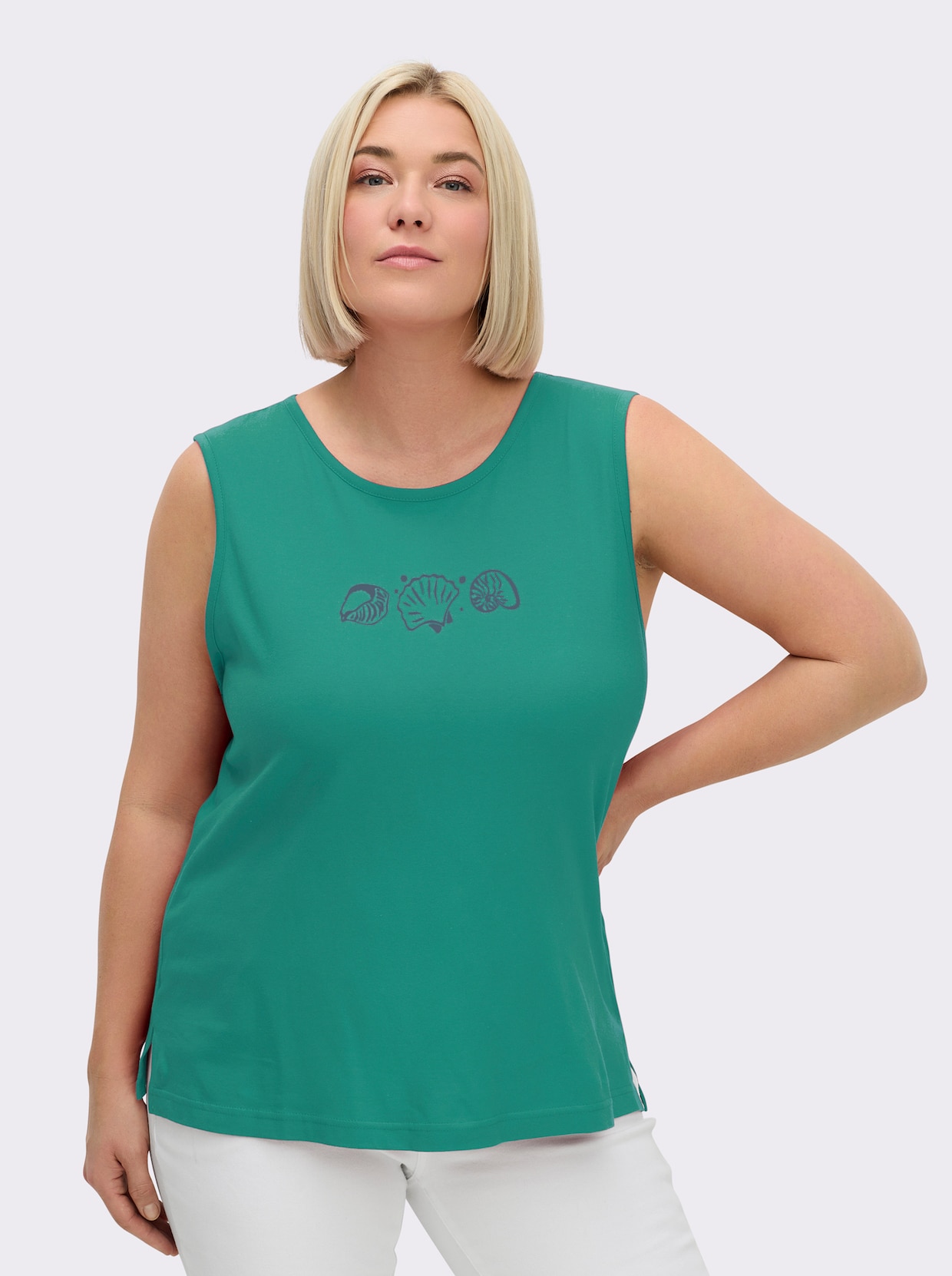 Shirttop mit Seitenschlitzen - smaragd