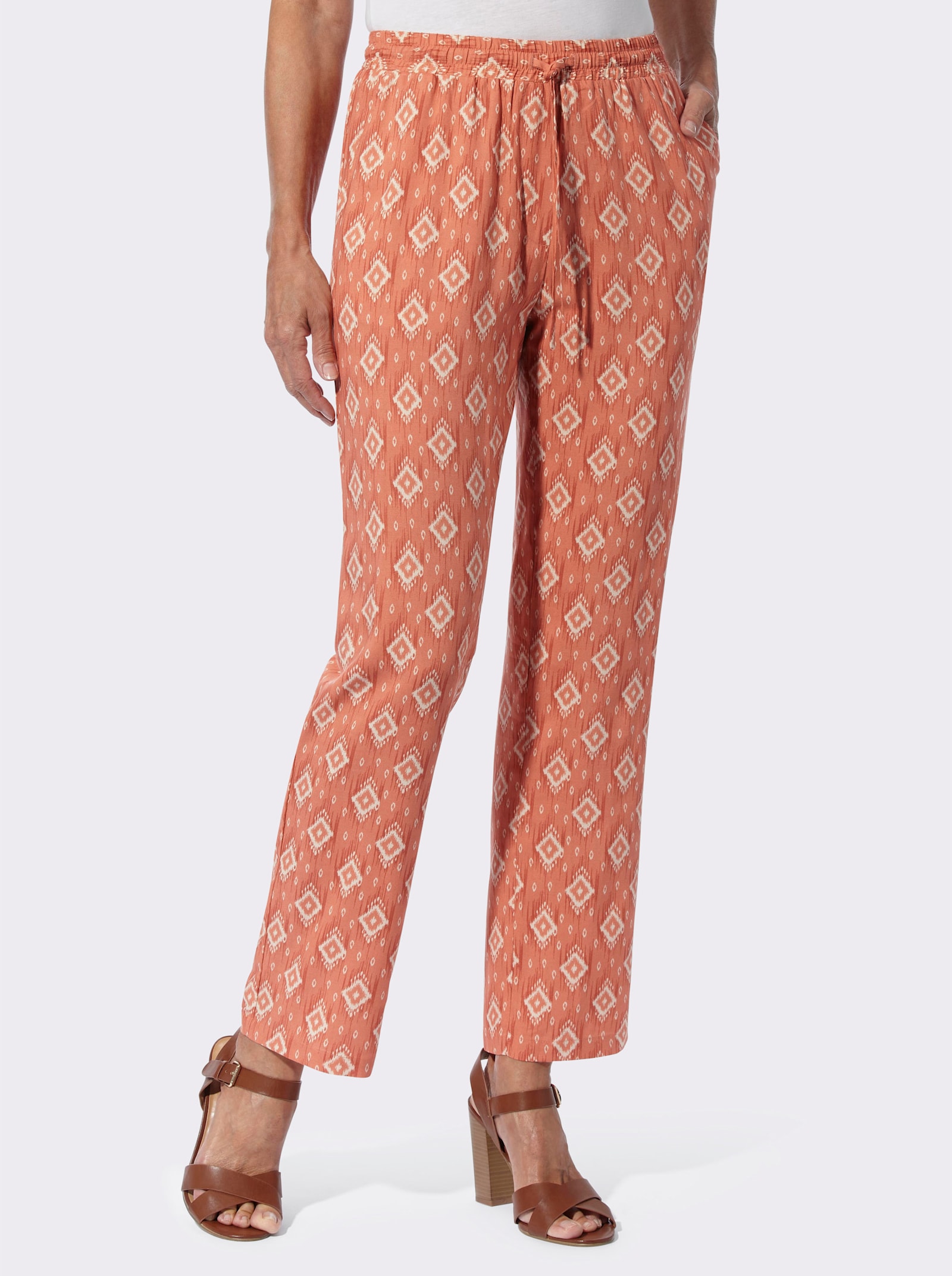 Nohavice na gumu z čistej viskózy - páp.-piesková potlač