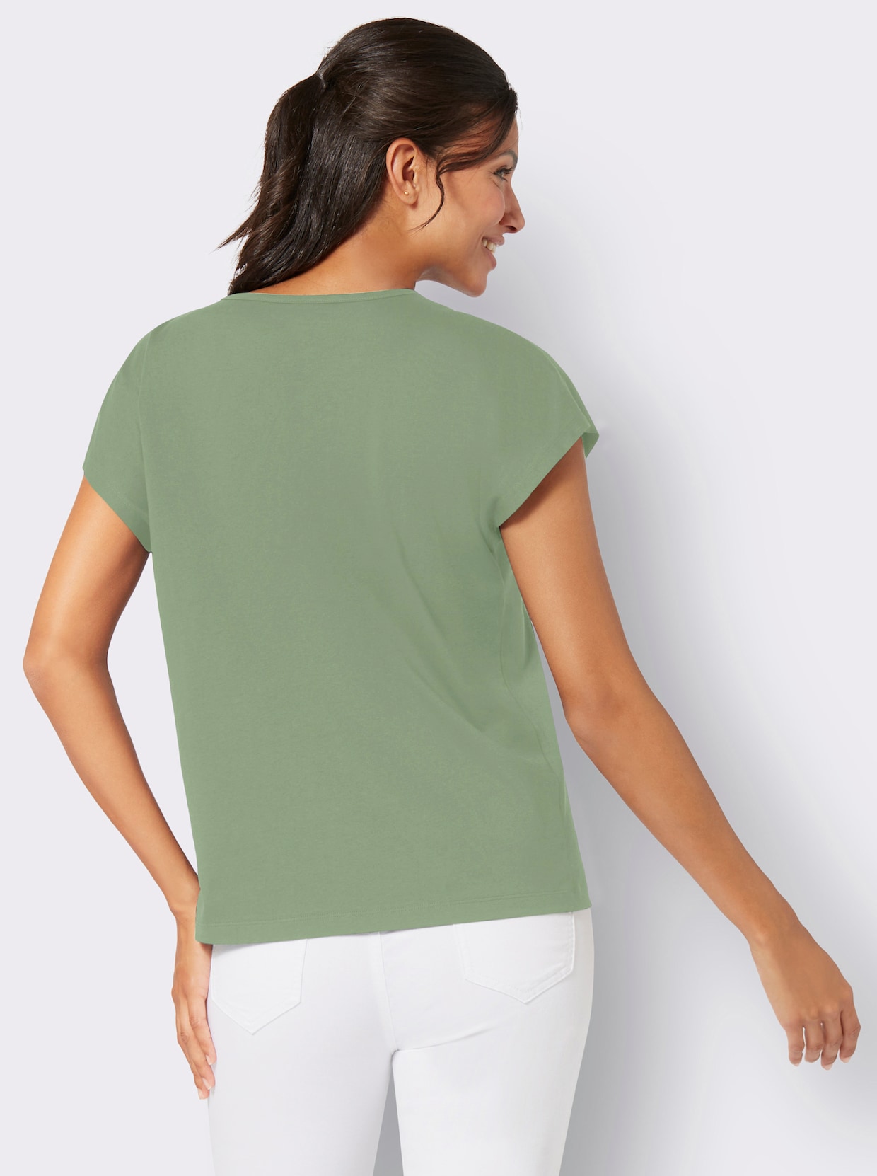 Shirt met ronde hals - eucalyptus/ecru