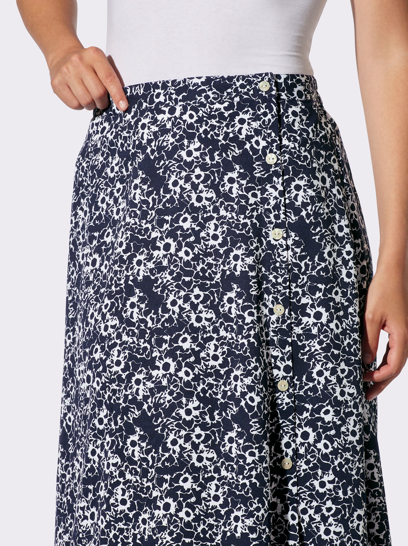 Schlupfrock mit Zierknopfleiste - marine-weiß-bedruckt