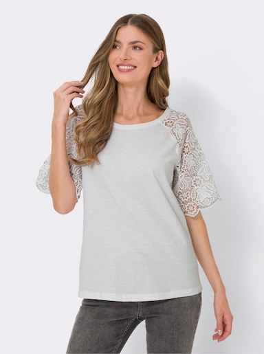 heine Rundhalsshirt mit Spitze - weiß