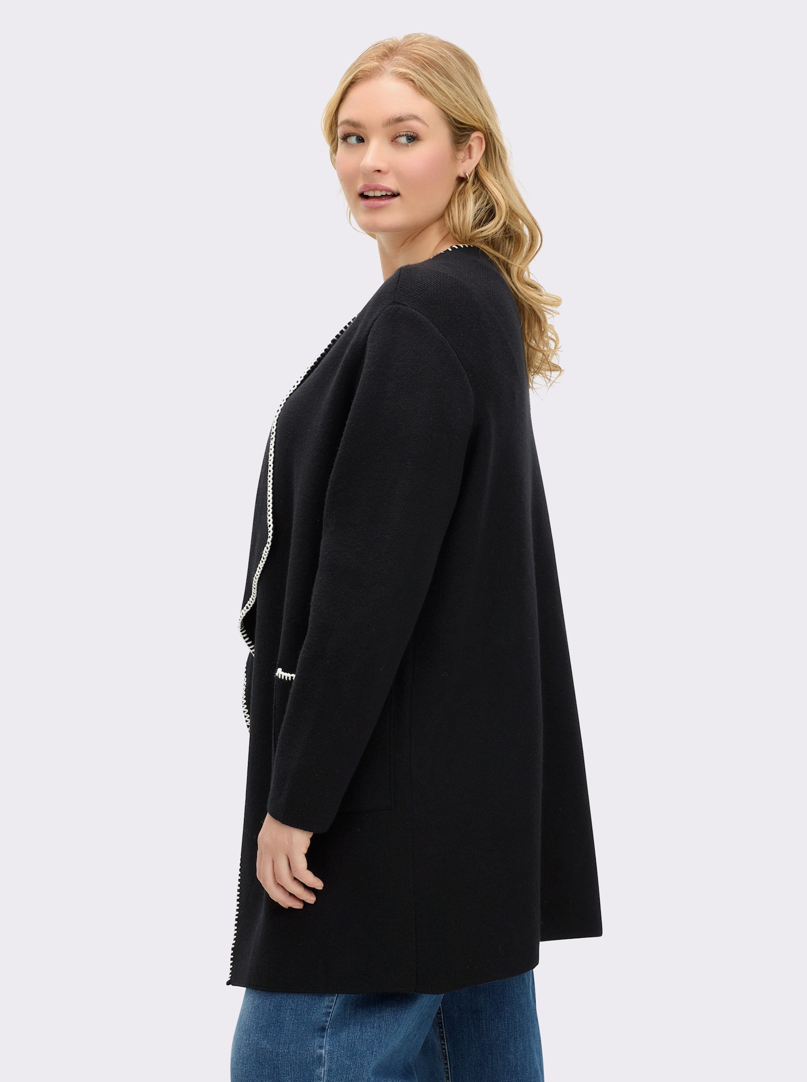 sheego Vest met siersteekdetails - zwart/ecru