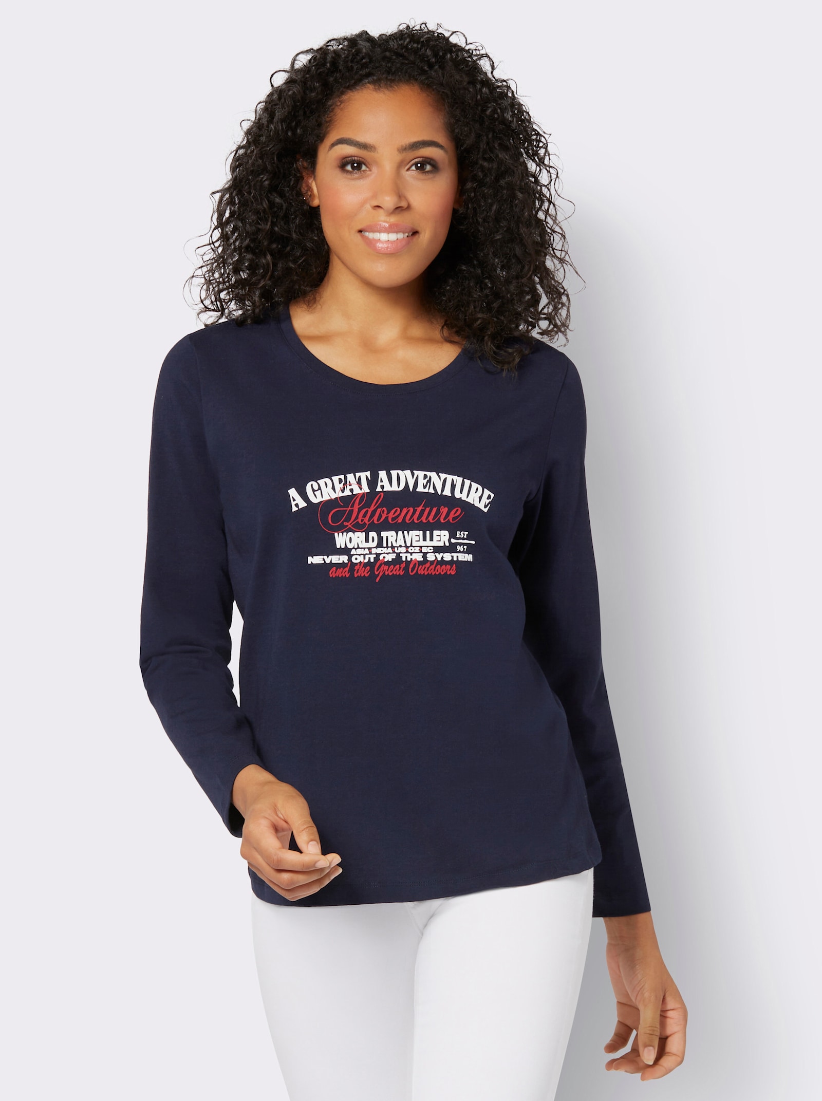  Langarmshirt mit Schriftzug - marine-ecru-bedruckt