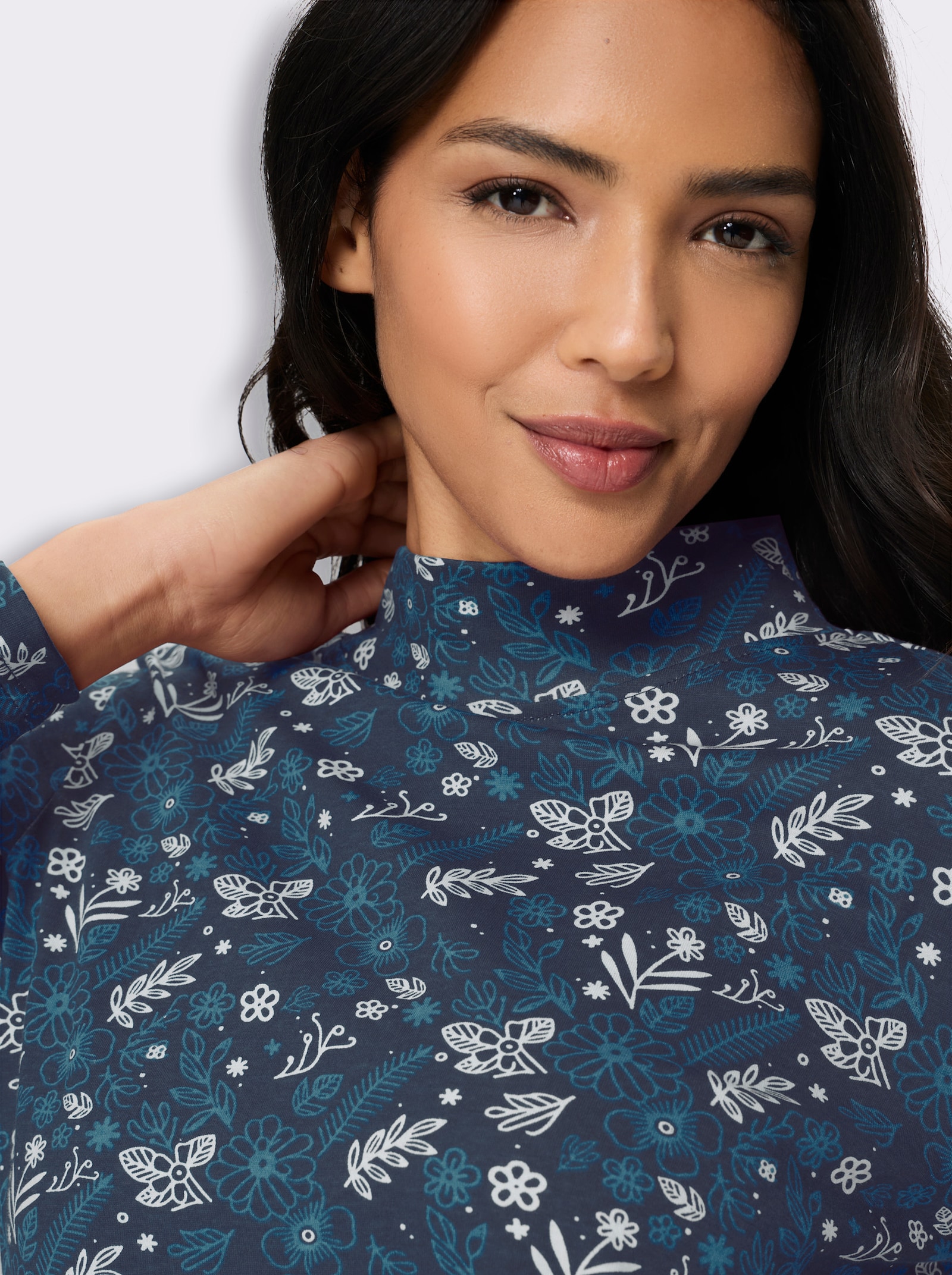 Stehkragenshirt im floralem Allover-Dessin - topas-champagner-bedruckt