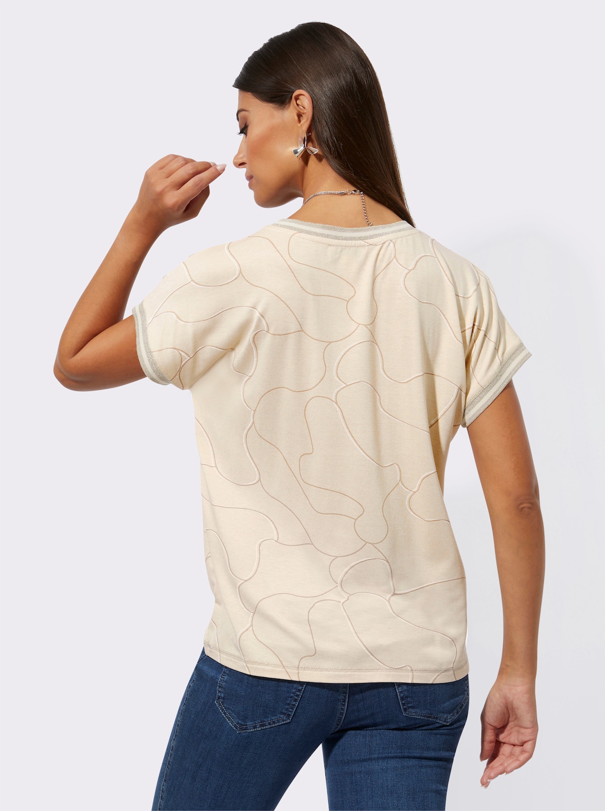 Shirt met ronde hals - zand/champagne bedrukt