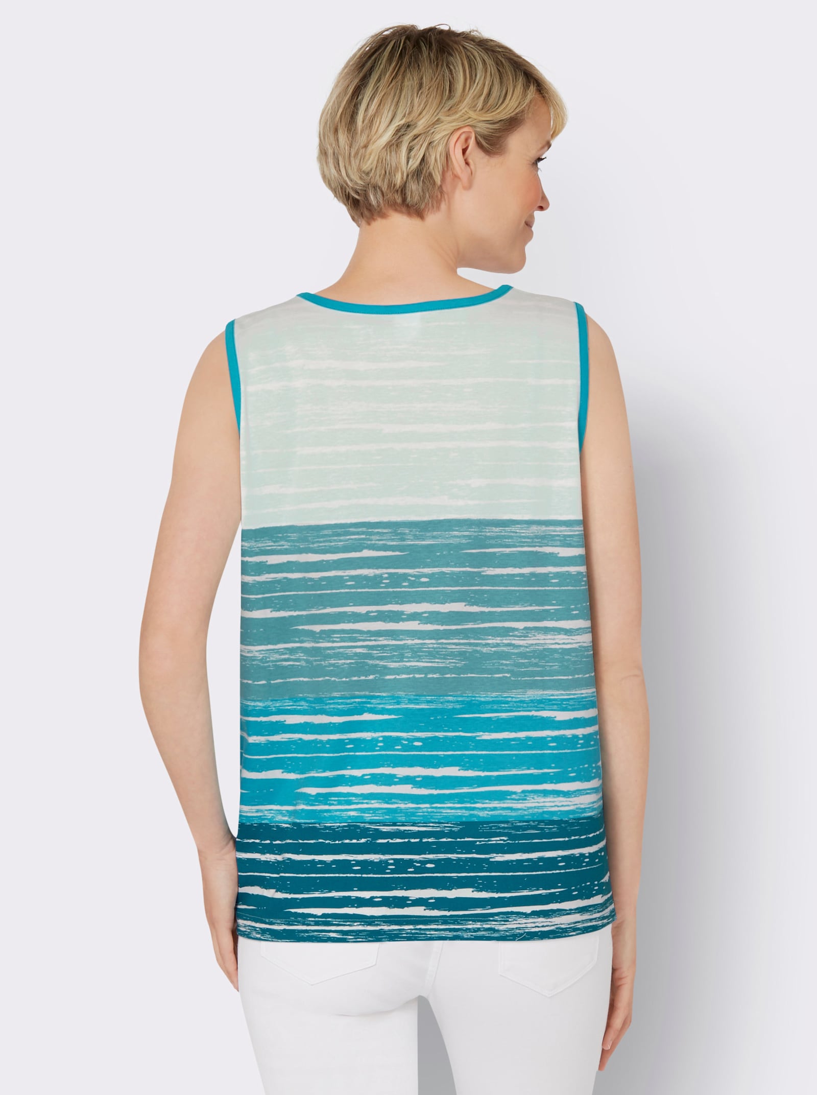 Shirttop in A-Form - türkis-zartmint-bedruckt