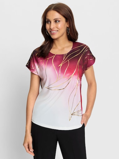Print-Shirt mit Foliendruck - dunkelrot-goldfarben-bedruckt