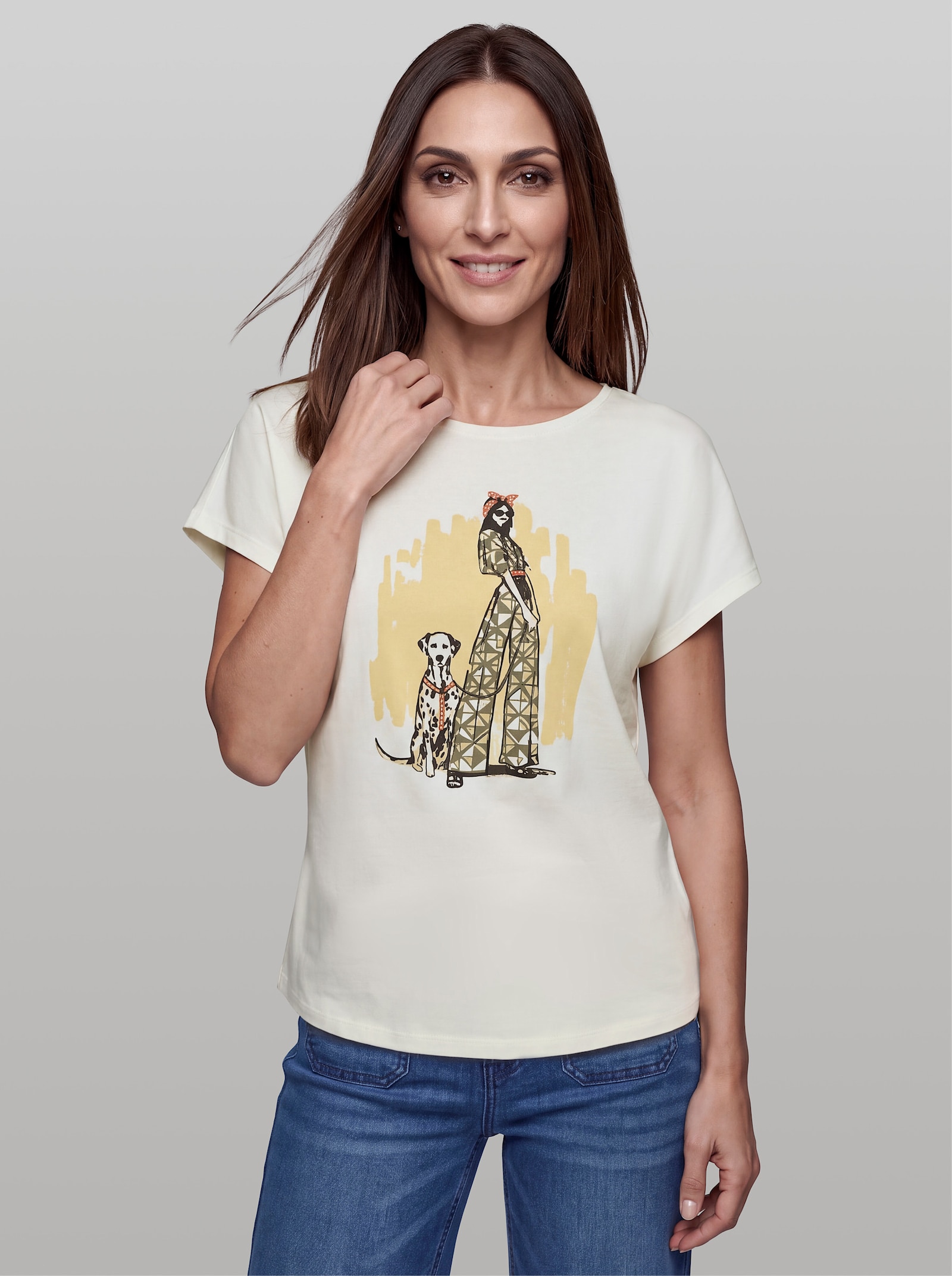 heine Kurzarmshirt mit Druck - ecru-vanille