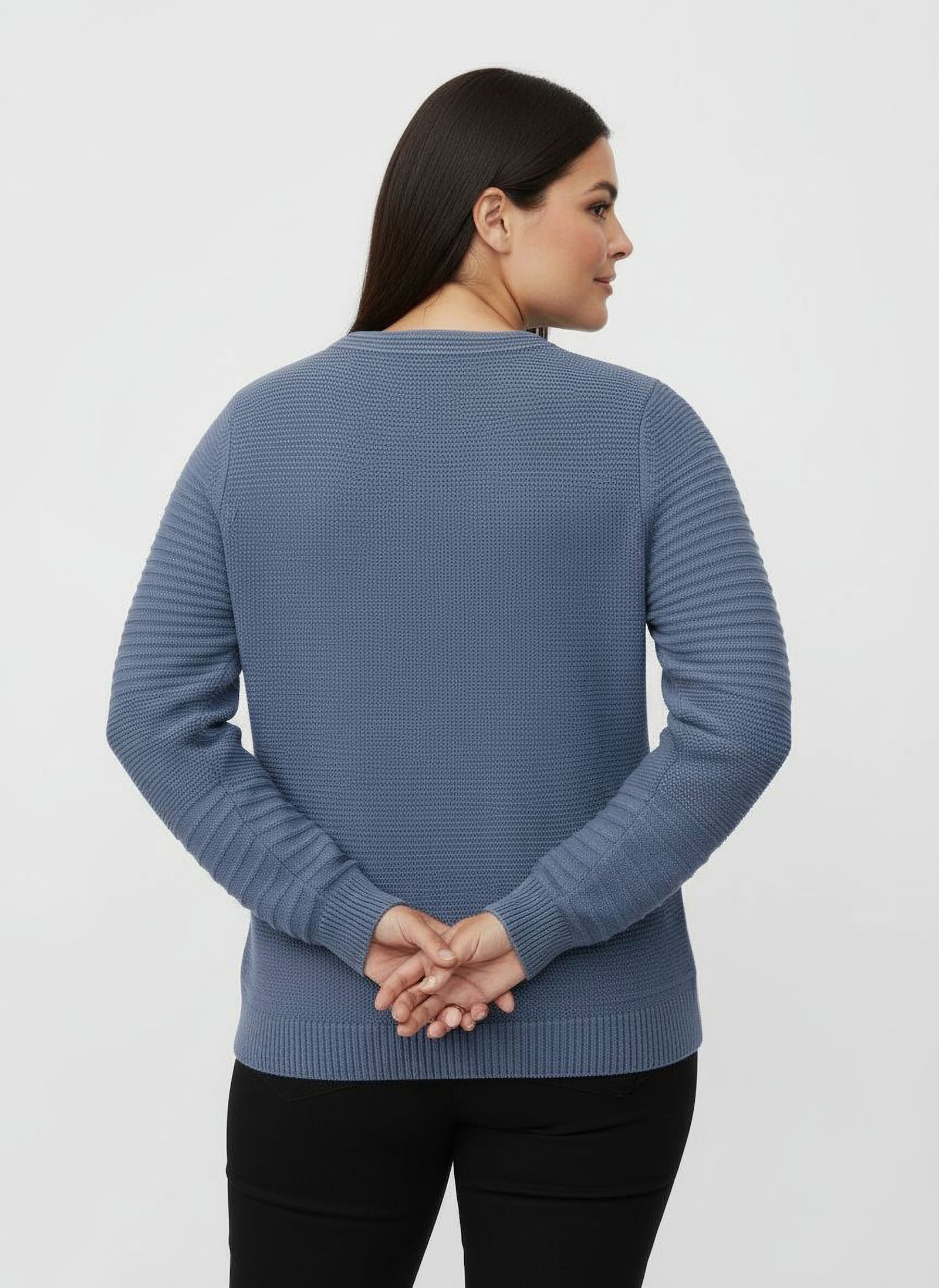 Rundhalspullover im Strickmuster-Mix - taubenblau