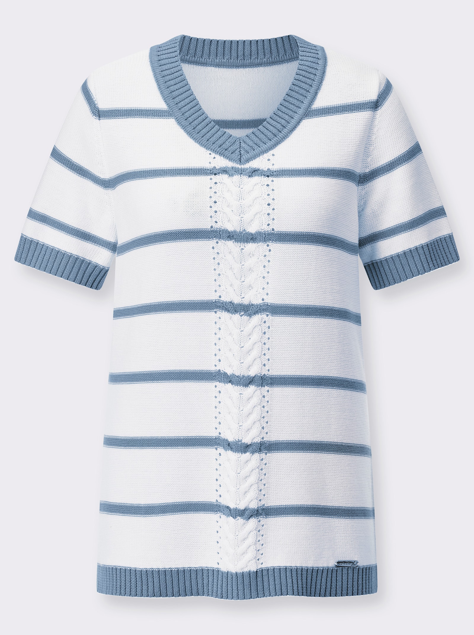 Kurzarmpullover in Linksstrick-Optik - bleu