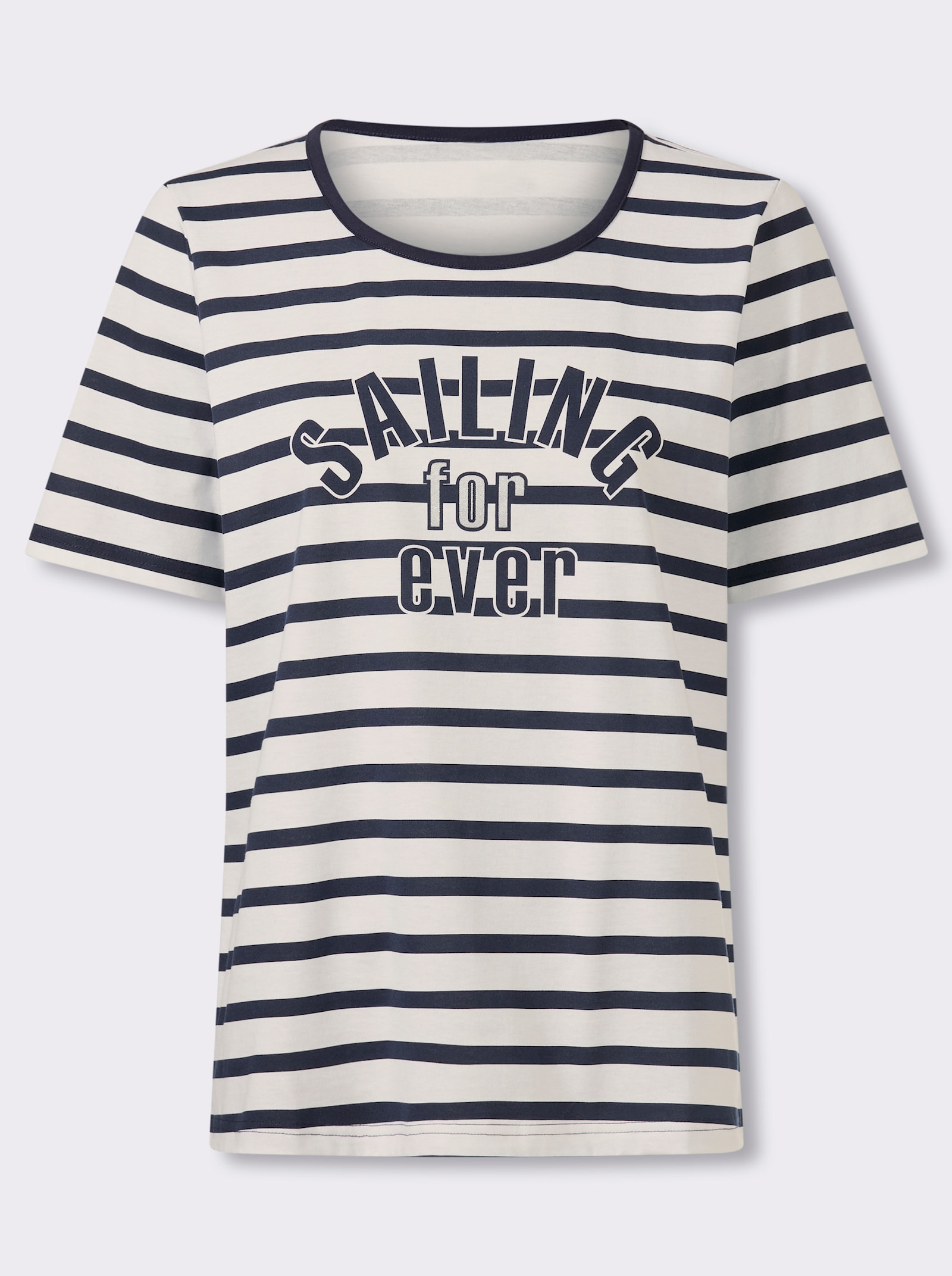 Kurzarmshirt mit Ringelmuster - weiß-marine-gestreift