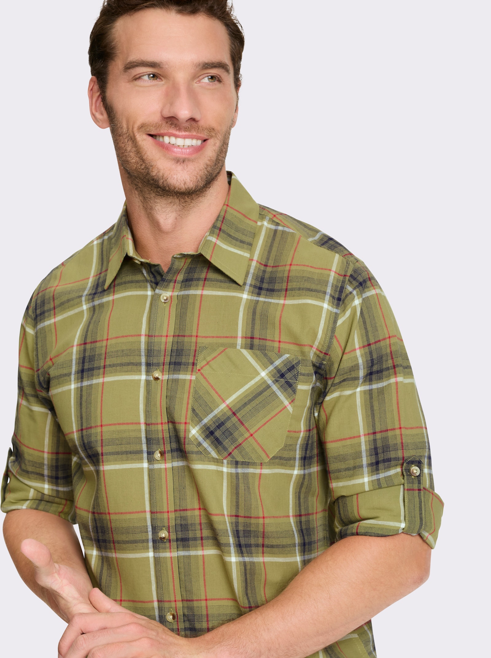 Catamaran Langarmhemd mit krempelbaren Ärmeln - schilf-kariert