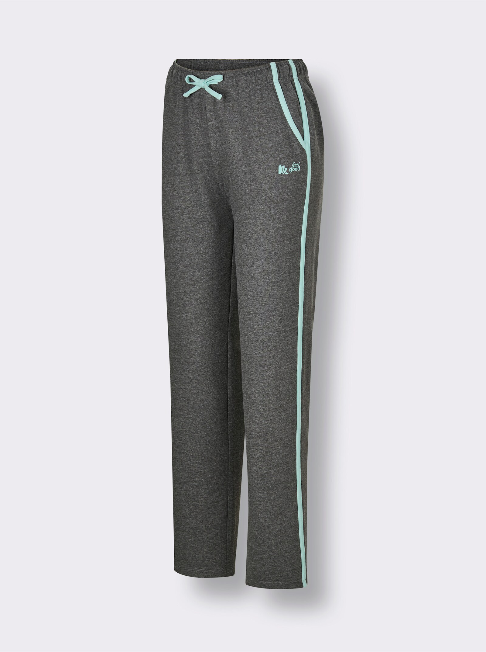 feel good Dehnbund-Hose mit Kontrast-Details - anthrazit-meliert-mint